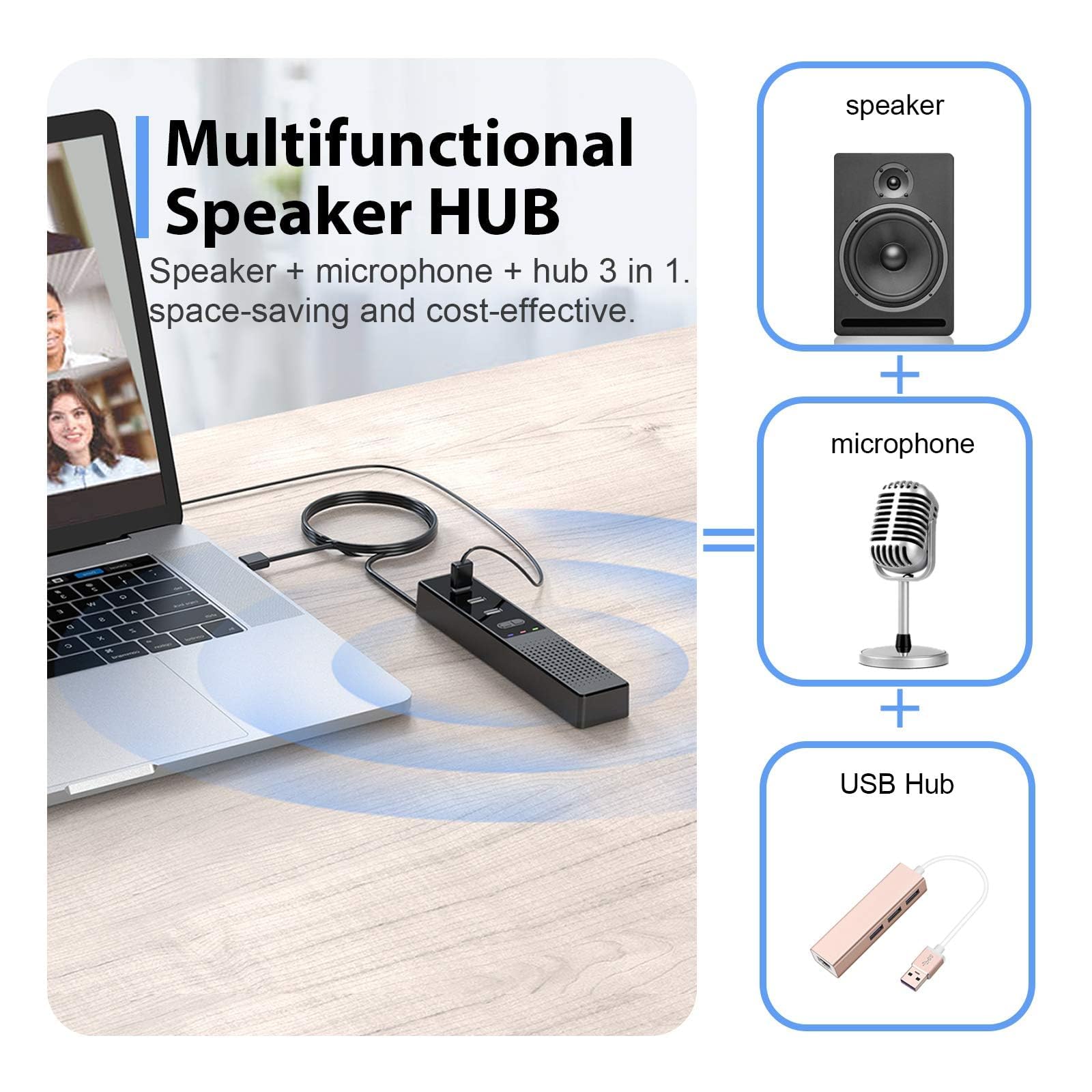 Cykvis 3 In 1 Usb Computer Speaker With Microphone, Pc Laptop Conference Speaker With Mic For Smart Home Office And Online Study