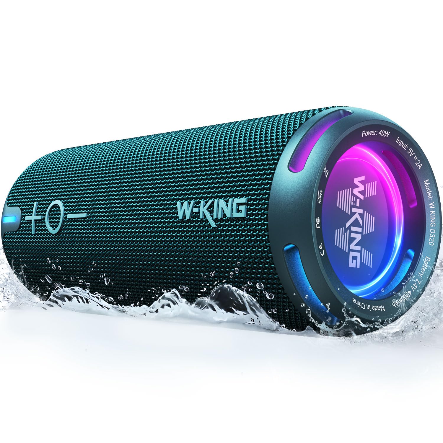 W King Portable Bluetooth Speakers Loud, Ipx7 Waterproof Outdoor Speakers Wireless, App Customized Eq, Dual Voice Coil/Deep Bass, 360� Sound With Lights/V5.3/Tf/Aux, 40W Party Boombox Shower Speaker