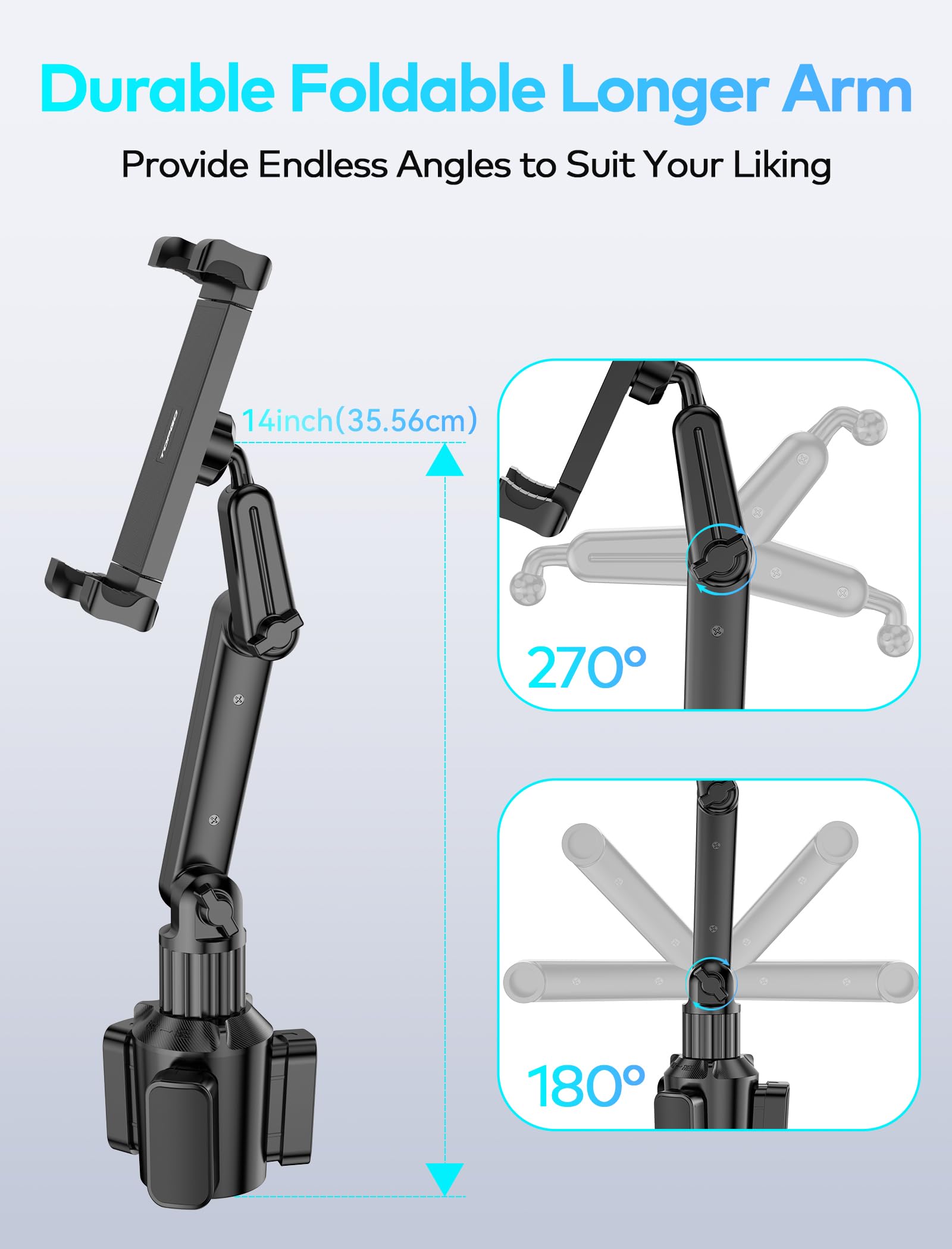 Topgo Cup Holder Tablet Mount, Tablet Holder For Car - Secure 360-Degree Adjustable Phone Holder For Truck, Fits For 5.9''-11.4'
