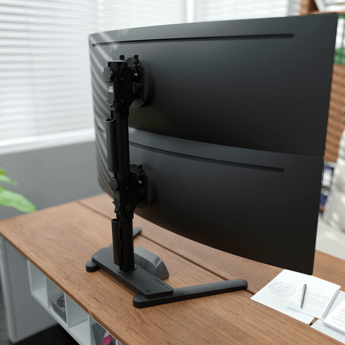 Atdec AWMS 2 BT75 FS B Freestanding Dual Stack Heavy Monitor Desk Moun ...