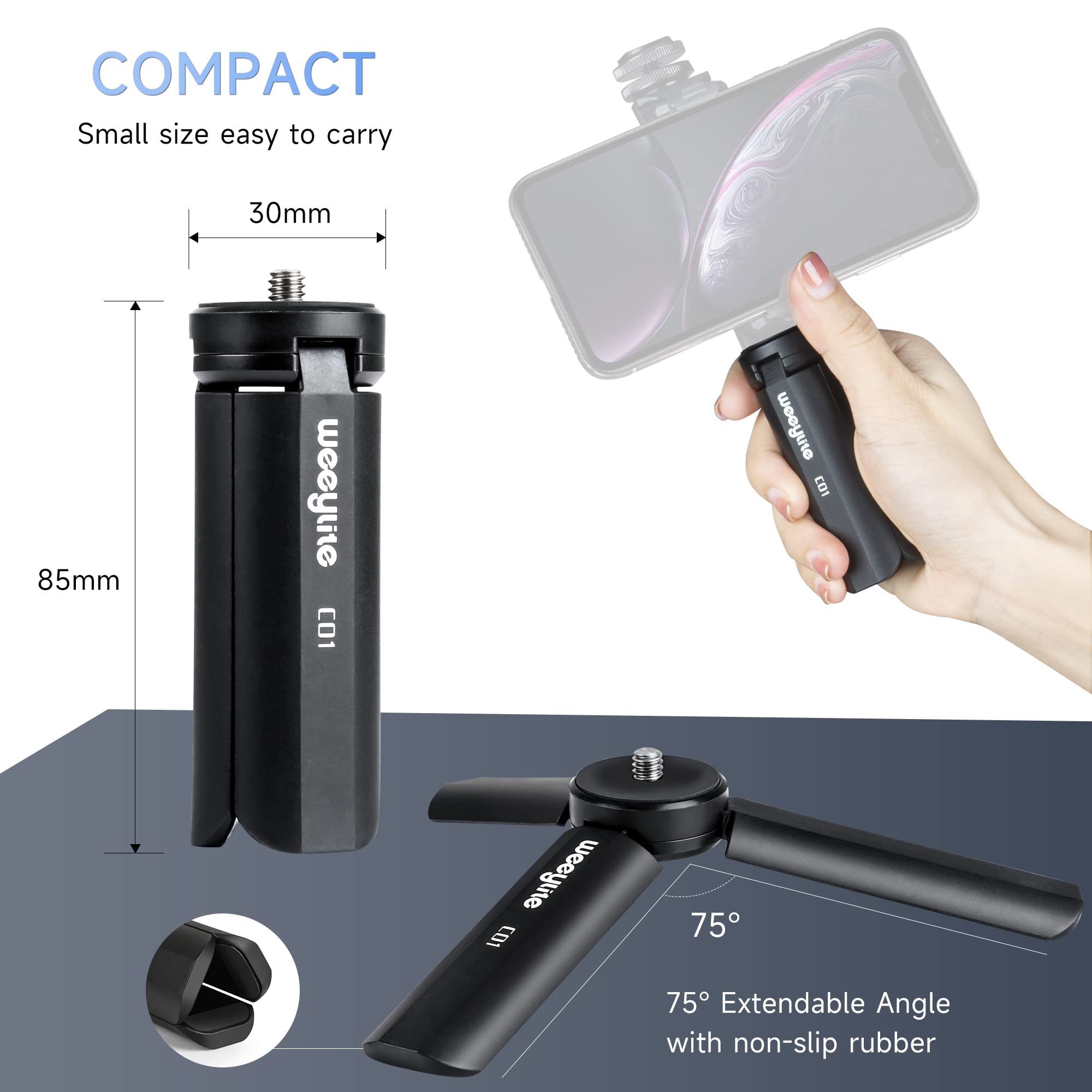 1/4 Mini Tripod, Tabletop Desktop Stand Compact Tripod With 1/4'' Screw For Weeylite K21 Stick Light, S03/S05 Pocket Photo Light