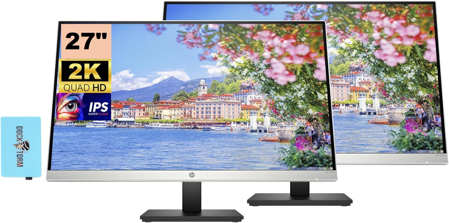 Hp 27'' Qhd Ips (2560X1440) Monitor Bundle With Docztorm Dock, 60Hz Refresh Rate, Hdmi 1.4, Vga, Anti-Glare, Vesa Mount (100X100
