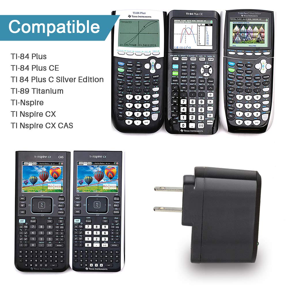 Ul Listed Ac Power Charger Adapter For Texas Instruments Ti 84 Plus Ce Graphing Calculator, 5Ft Data Cable For Ti Nspire Cx/Ti Nspire Cx Cas/Ti 84 Plus C Silver Edition Calculator