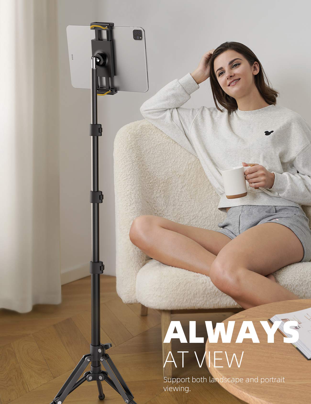 Lamicall Tablet Floor Tripod Stand   64.9'' Tablet Holder Mount With Adjustable Height For Stream/Watching With Bluetooth Remote