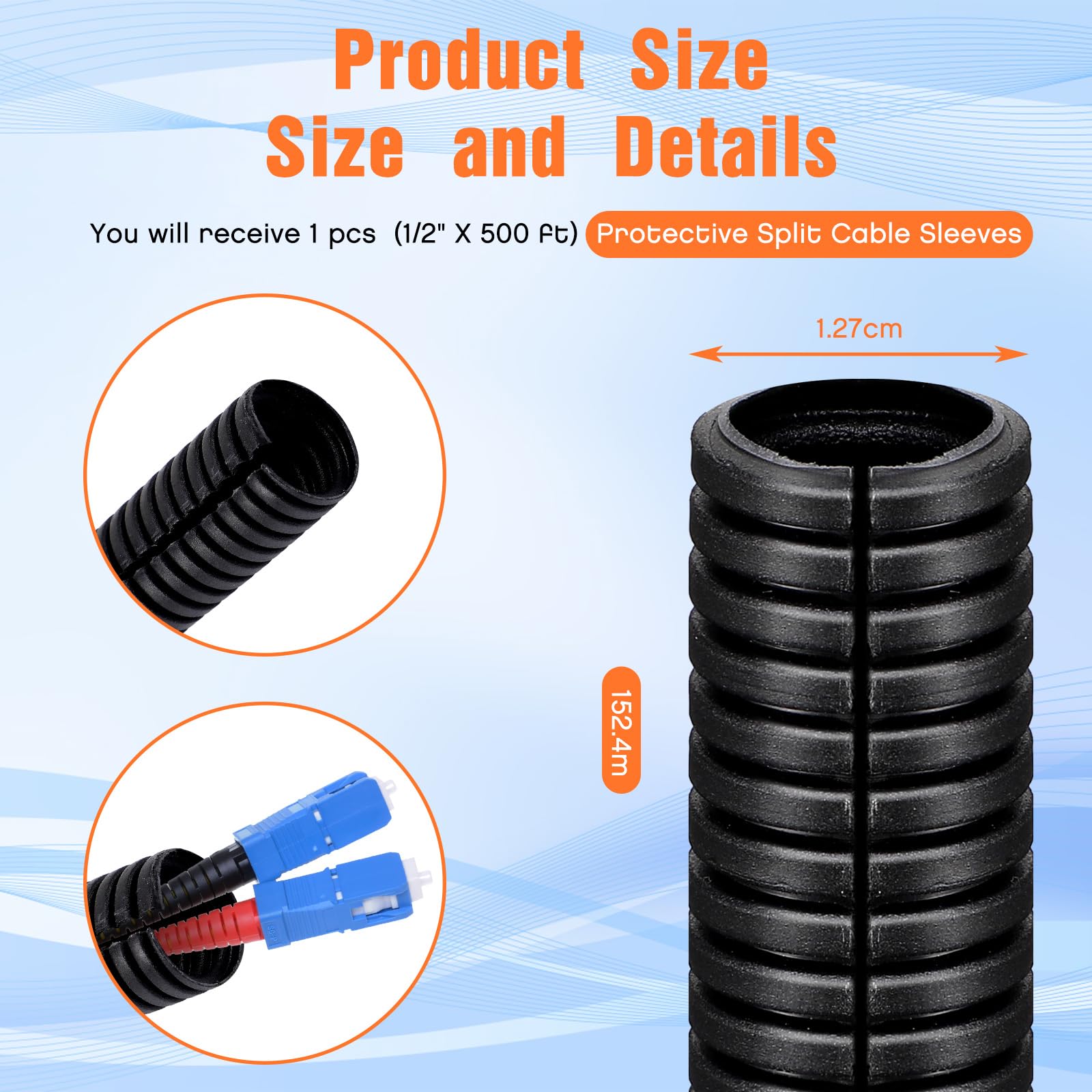 Sasylvia 1/2 X 500 Ft Split Wire Loom Cord Protector Tubing Split Wire Conduit Wire Protector Tubing Convoluted Cable Tube Black