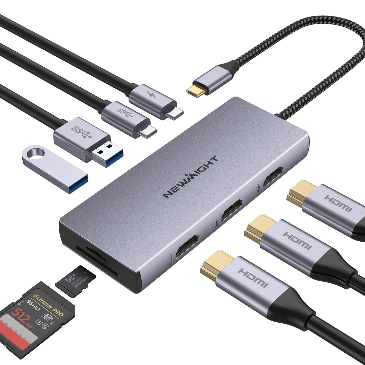 Usb C Docking Station, Newmight 9 In 1 Usb C To 3 Hdmi Adapter With 100W Pd, 2 Usb A 3.0, Usb C 3.0, Sd/Tf Card Reader, Usb C Hub Multiple Monitor Adapter For Macbook Pro, Iphone 15/15 Pro, Hp, Dell
