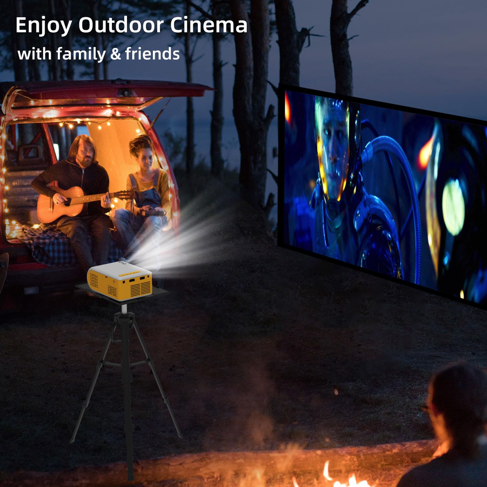 KHQ Mini Projector VF260 Pro - Full HD 1080P Outdoor Movie Projector, Portable for Home Theater, Classic Version, Compatible with Smartphone/TV Stick