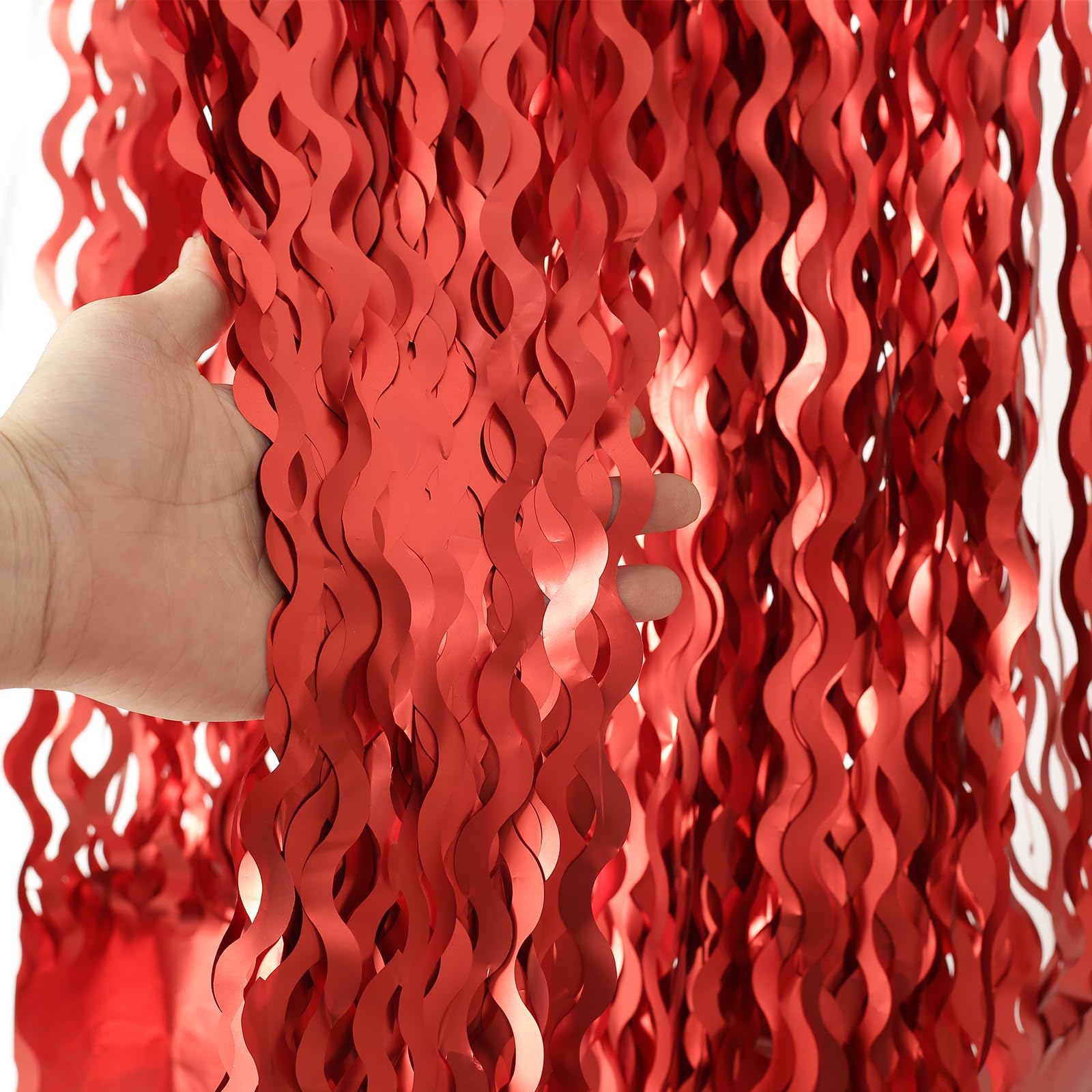 4 Pack Red Streamers Party Decorations   3.3X6.6Ft Foil Curtain Background For Birthday Decorations | Wedding | Halloween | Chri