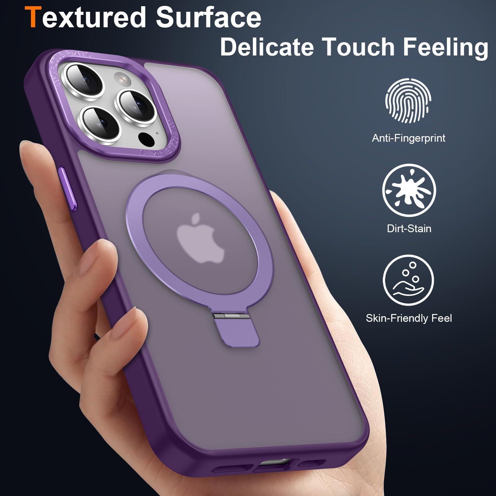 Lufanbis Magnetic For Iphone 15 Pro Max Case With Ring Stand, [10 Ft Drop Protection] [Velvety Touch] Slim Translucent Matte Bac