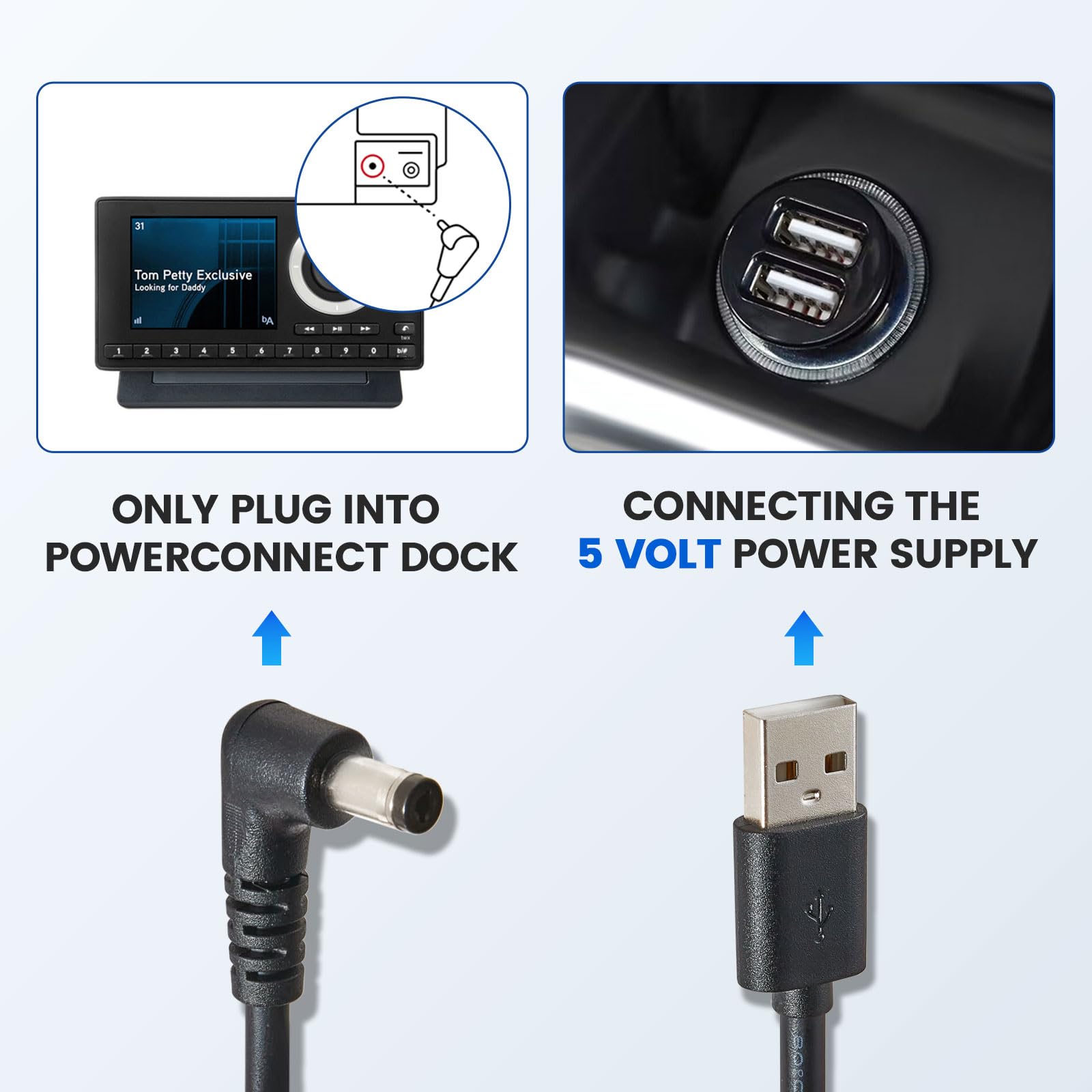 Anina 6.5Ft Usb Power Cord Cable With 4.7Mm Diameter For Onyx Stratus Sirius Xm Radio, 5V Charger Connector For Powerconnect Rec