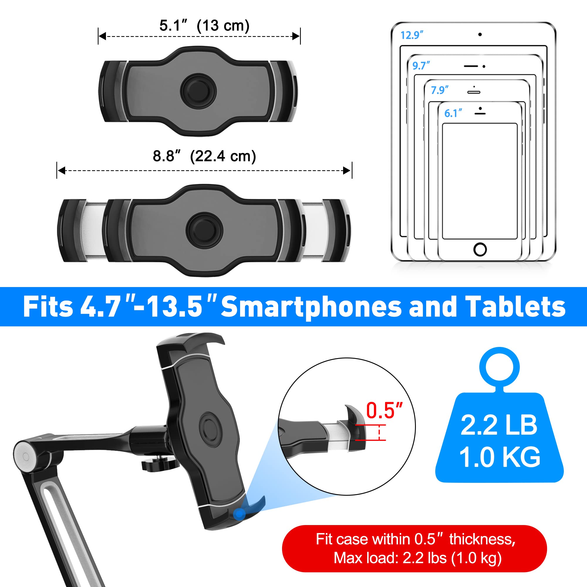 AboveTEK iPad Wall Mount, 3 in 1 Highflex 360� Under Cabinet iPad Mount for Kitchen, Tablet Celling Under Counter Holder, Kitchen iPad Stands Fits 4.7' to 13.5' iPad, Mini, Air, Surface Pro   Black