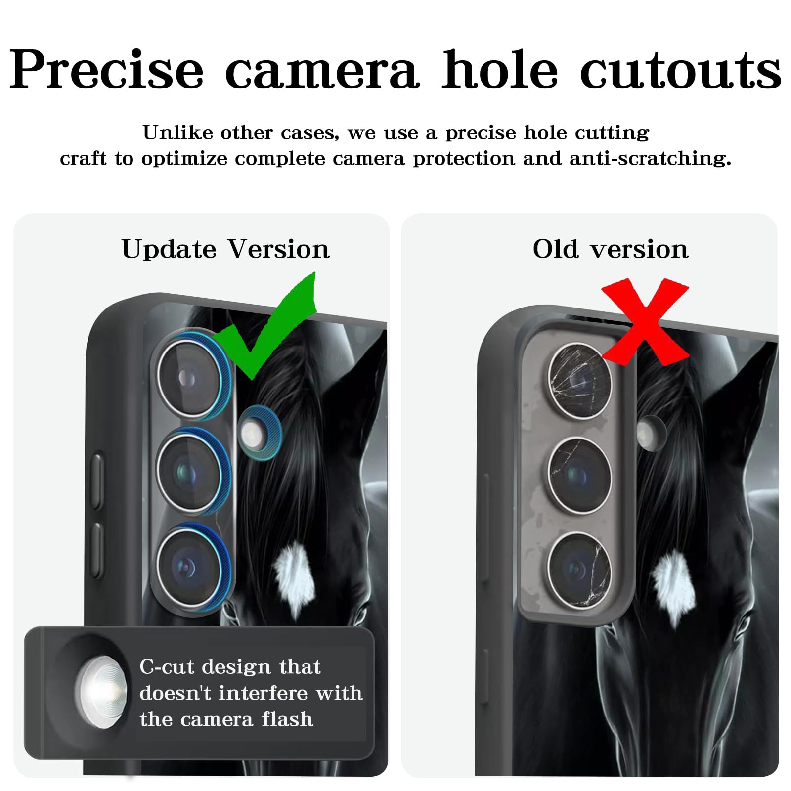 Hquszpt Case Compatiable For Samsung Galaxy S24 Fe 5G,Slim Shockproof Protective Cover For Samsung Galaxy S24 Fe 5G,Black Horse