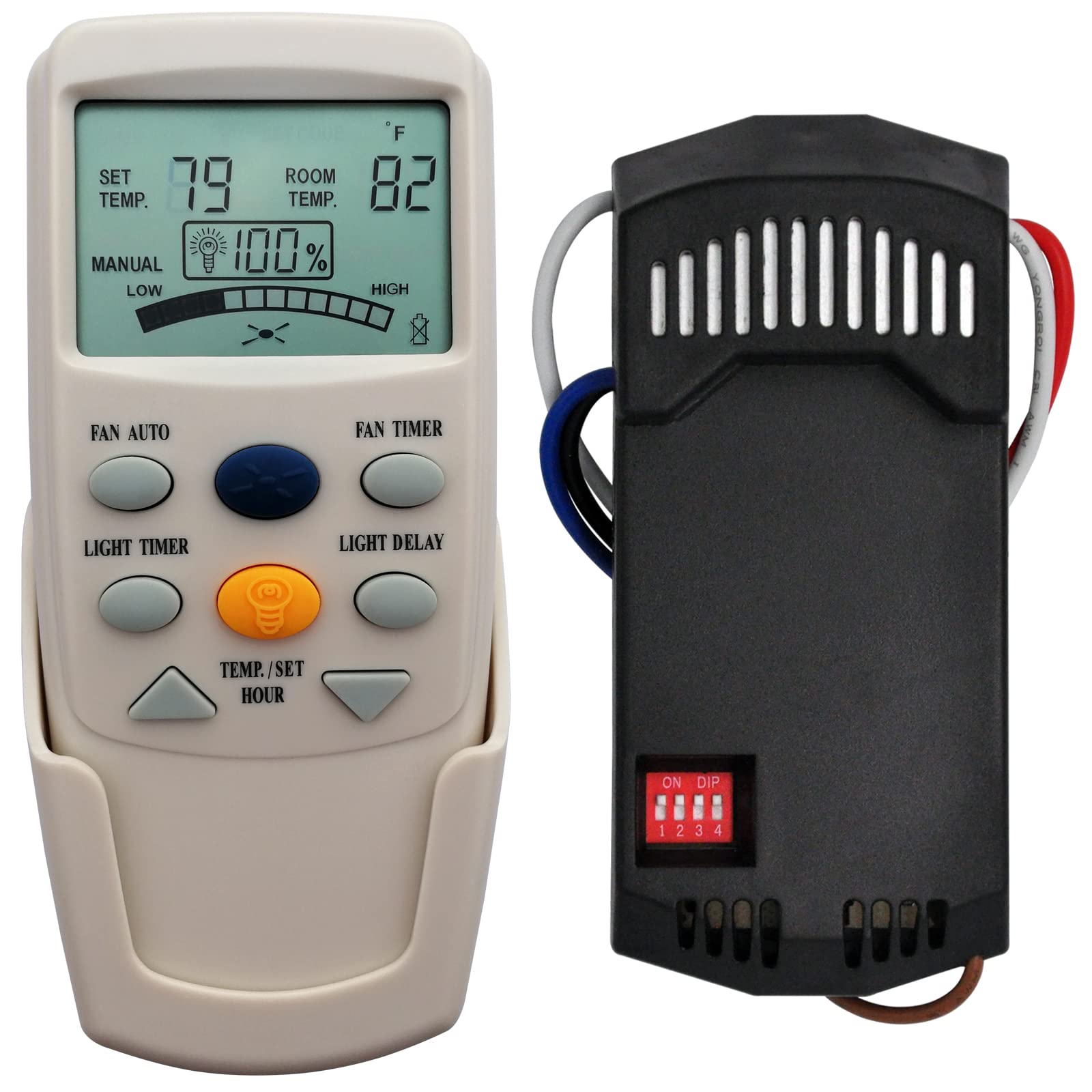 Fan 9T Thermostatic Ceiling Fan Light Remote Control Kit For Hampton Bay Hunter, W/Fan Timer Key Receiver Lcd Display Temp 3 Spe