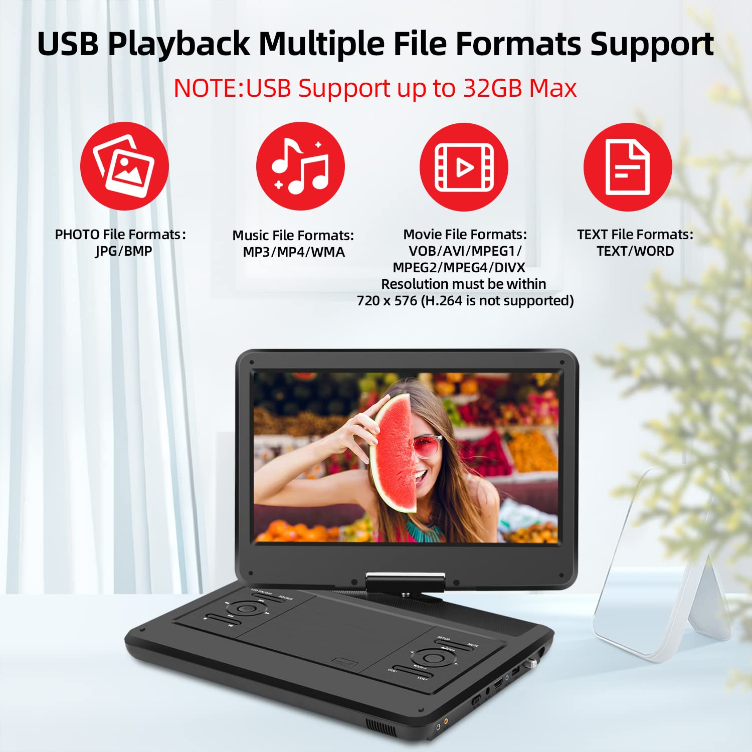 Feihe 16.5'' Portable Tv/Dvd Player Combo With 14.0'' Large Hd Swivel Led Screen And Digital Tv Atsc Tuner/Hdmi/Usb/Av/Audio, Bu