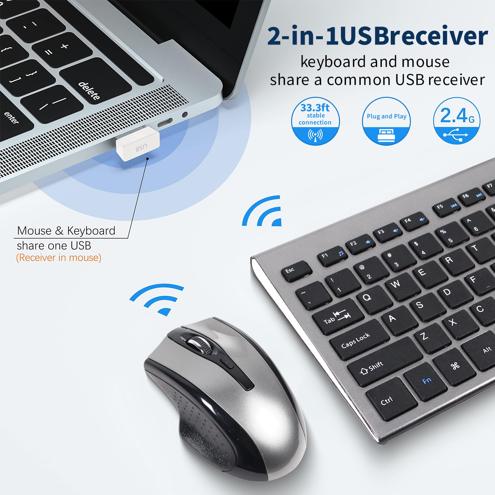 Kangrui Wireless Keyboard And Mouse Combo 17 Inch Full Size 2.4G Usb Ergonomic Slim Silent Wireless Keyboard And Silent Wireless