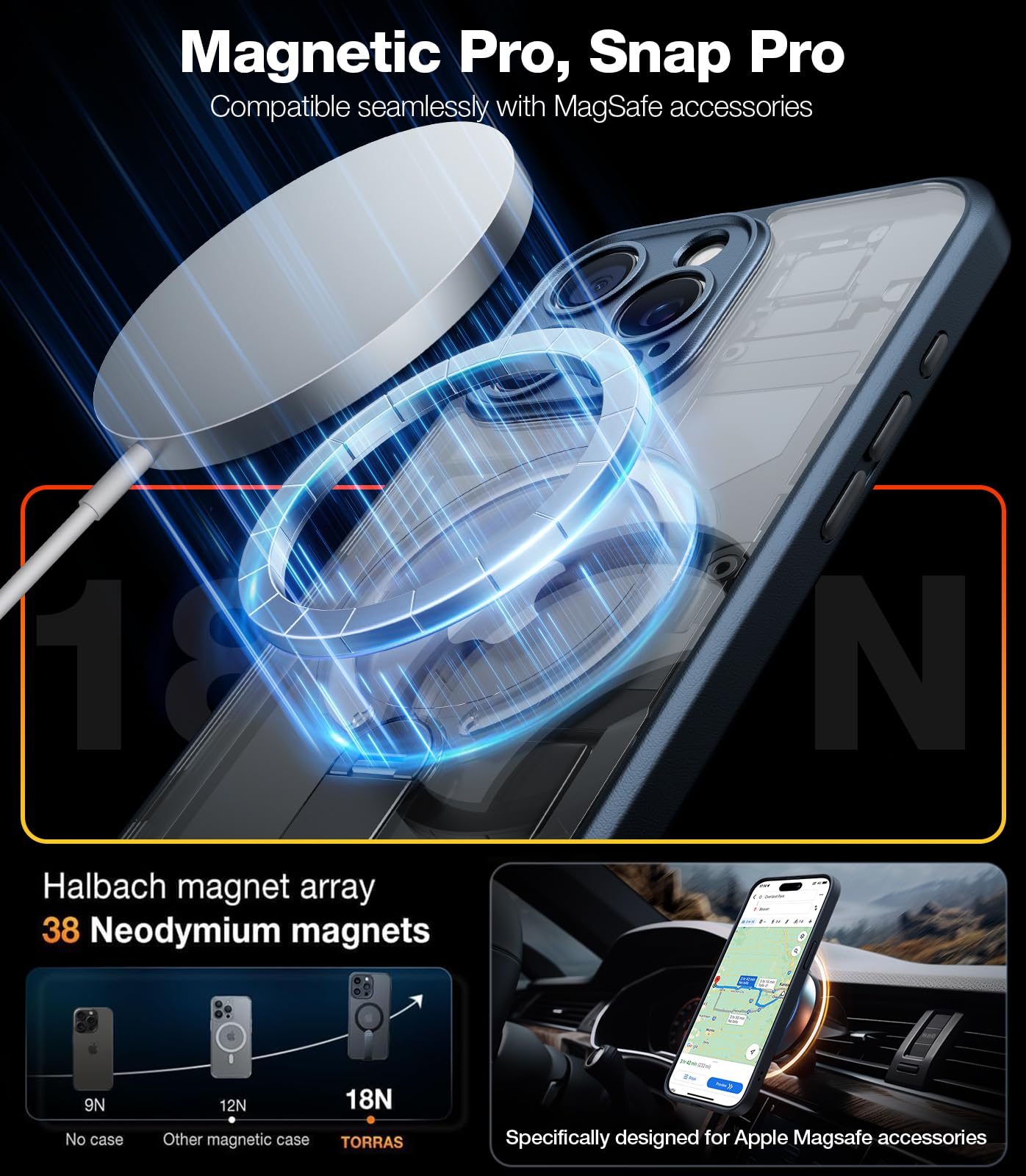 Torras Upgraded Magnetic [Full Camera Protection] Case Designed For Iphone 14 Pro Max Case [Compatible With Magsafe] [Military G