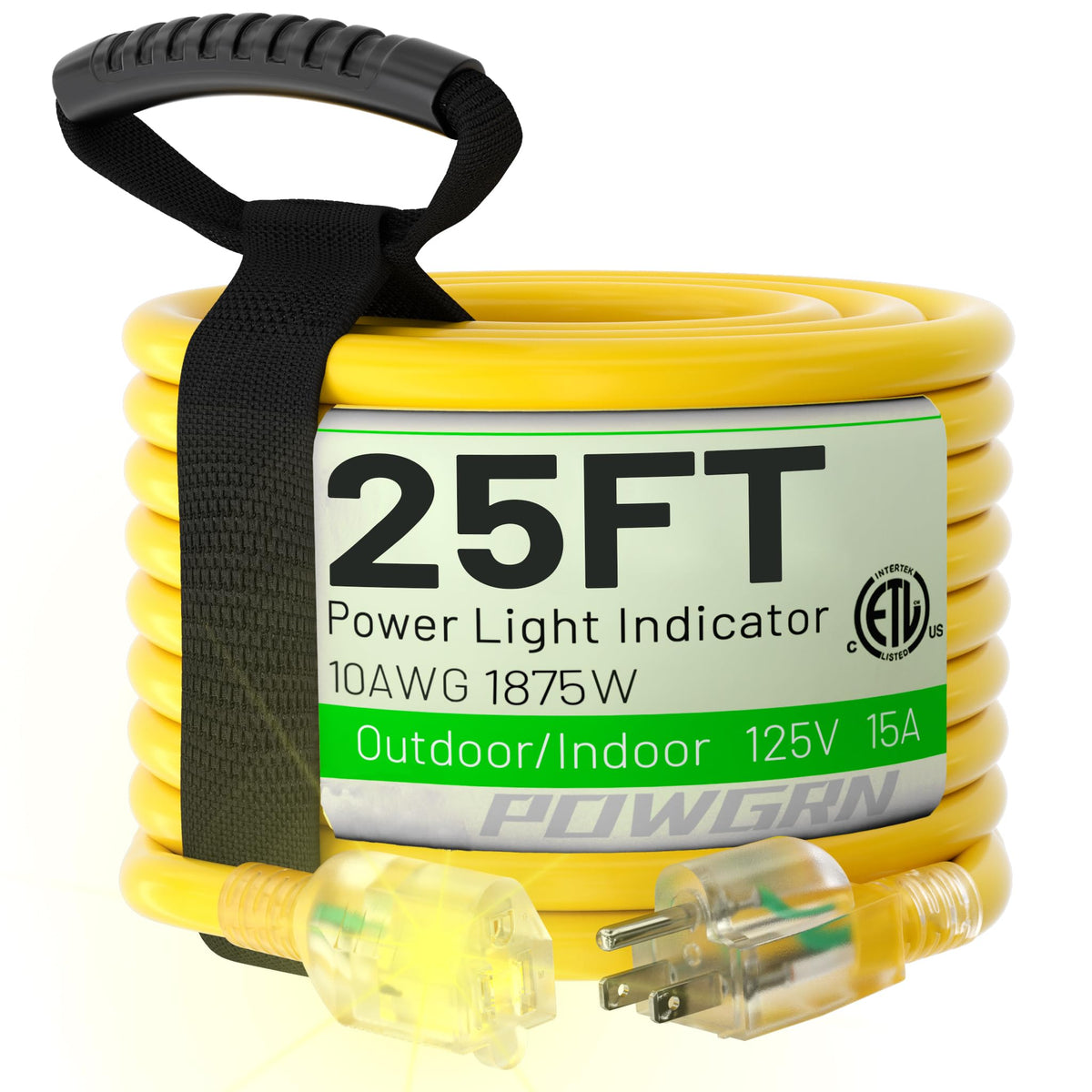 Powgrn 25 Ft 10/3 Outdoor Extension Cord Waterproof Heavy Duty 10 Gauge 3 Prong, Flexible Cold Resistant Power Cord Indoor & Out