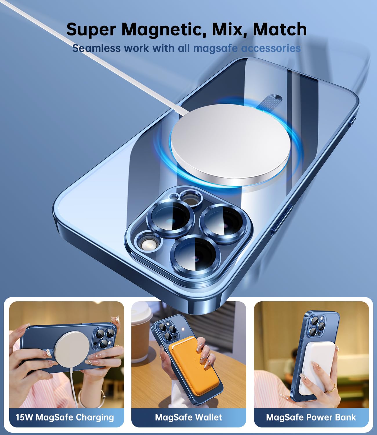 Waldeng Official Color Match For Iphone 15 Pro Case With Integrated Camera Lens Protector, [Compatible With Magsafe][Mil Grade S