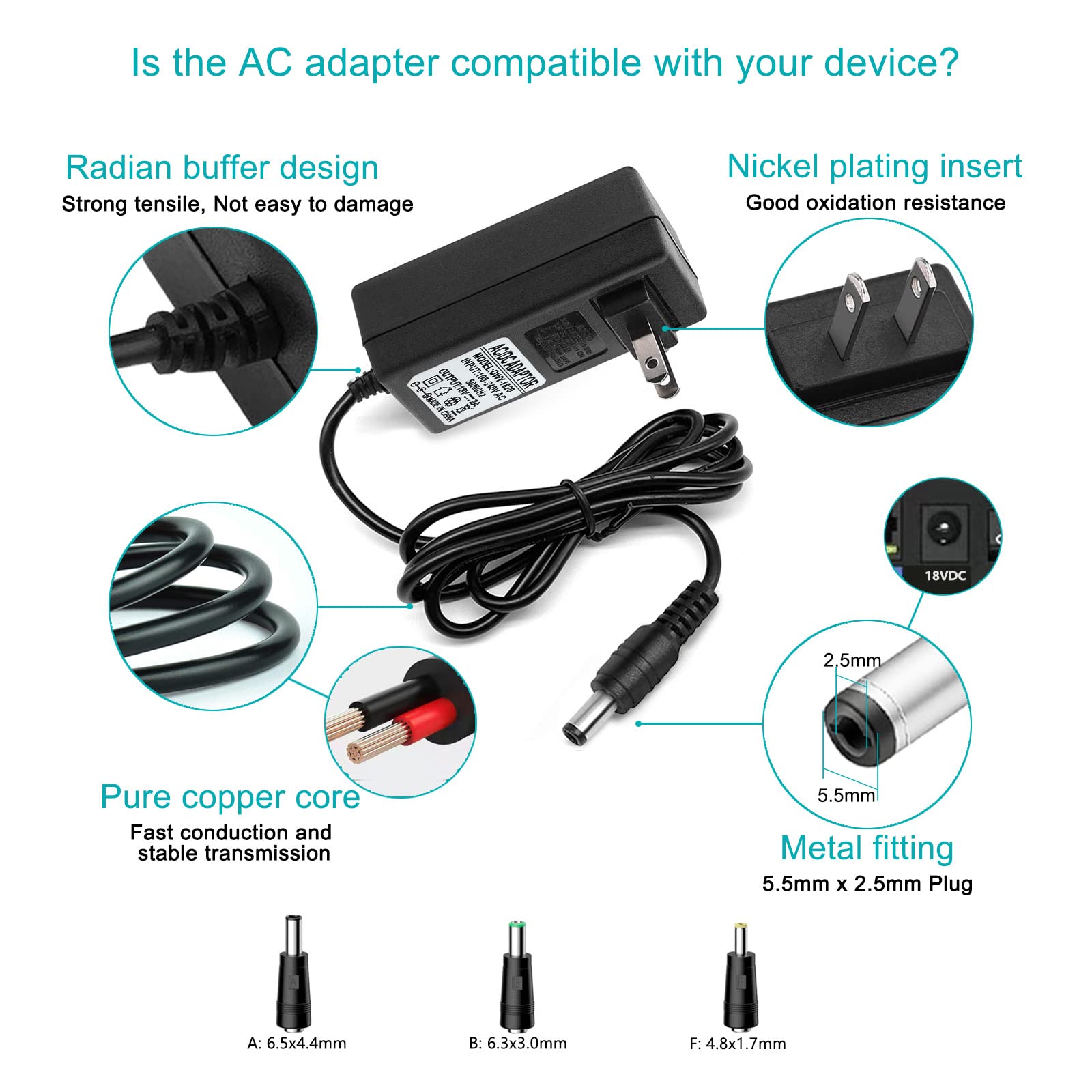 18V Dc Adapter Charger Compatible For Altec Lansing Mix 2.0 Rockbox Xl 2.0 Imw999, Altec Lansing Imw889 Bluetooth Speakers, Broo