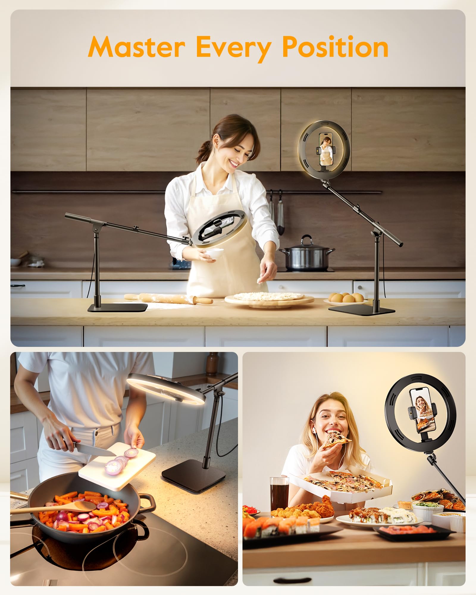 Ring Light With Stand For Desk,Adjustable Overhead Camera Mount With 10'' Ring Light Tripod For Iphone,Phone Tripod With Light A