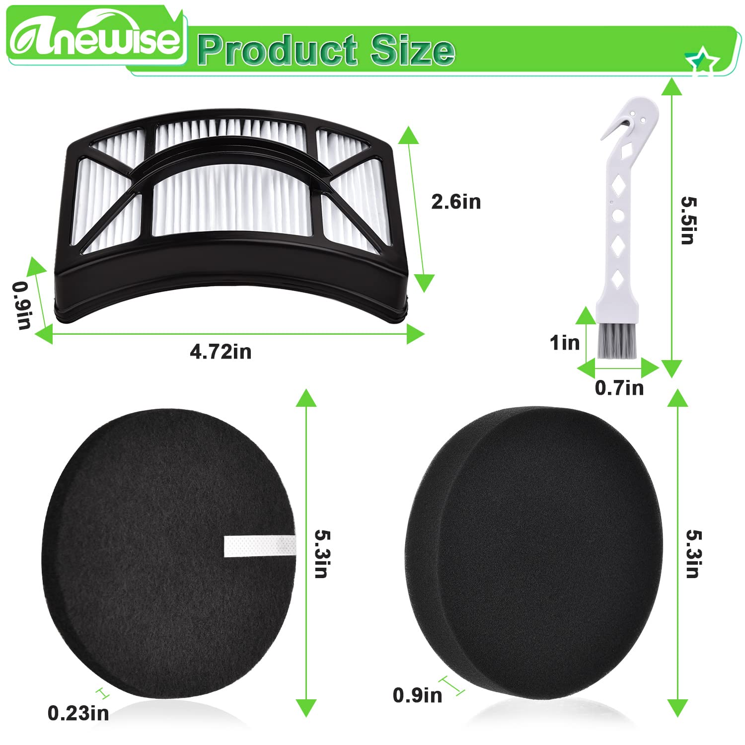 Anewise Filter Replacement For Bissell Cleanview 2486, 2487, 2488, 2490, 2492, Powerclean 2494 Vacuum, Compare To Part # 1604130