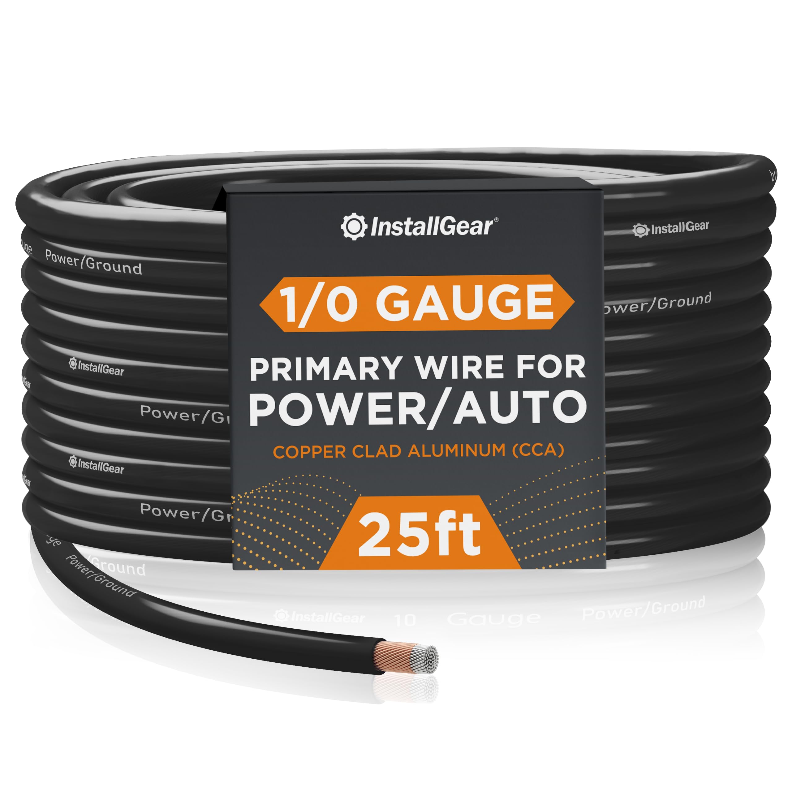 Installgear 1/0 Gauge Wire (25Ft) Copper Clad Aluminum Caa   Primary Automotive Wire, Car Amplifier Power & Ground Cable, Batter