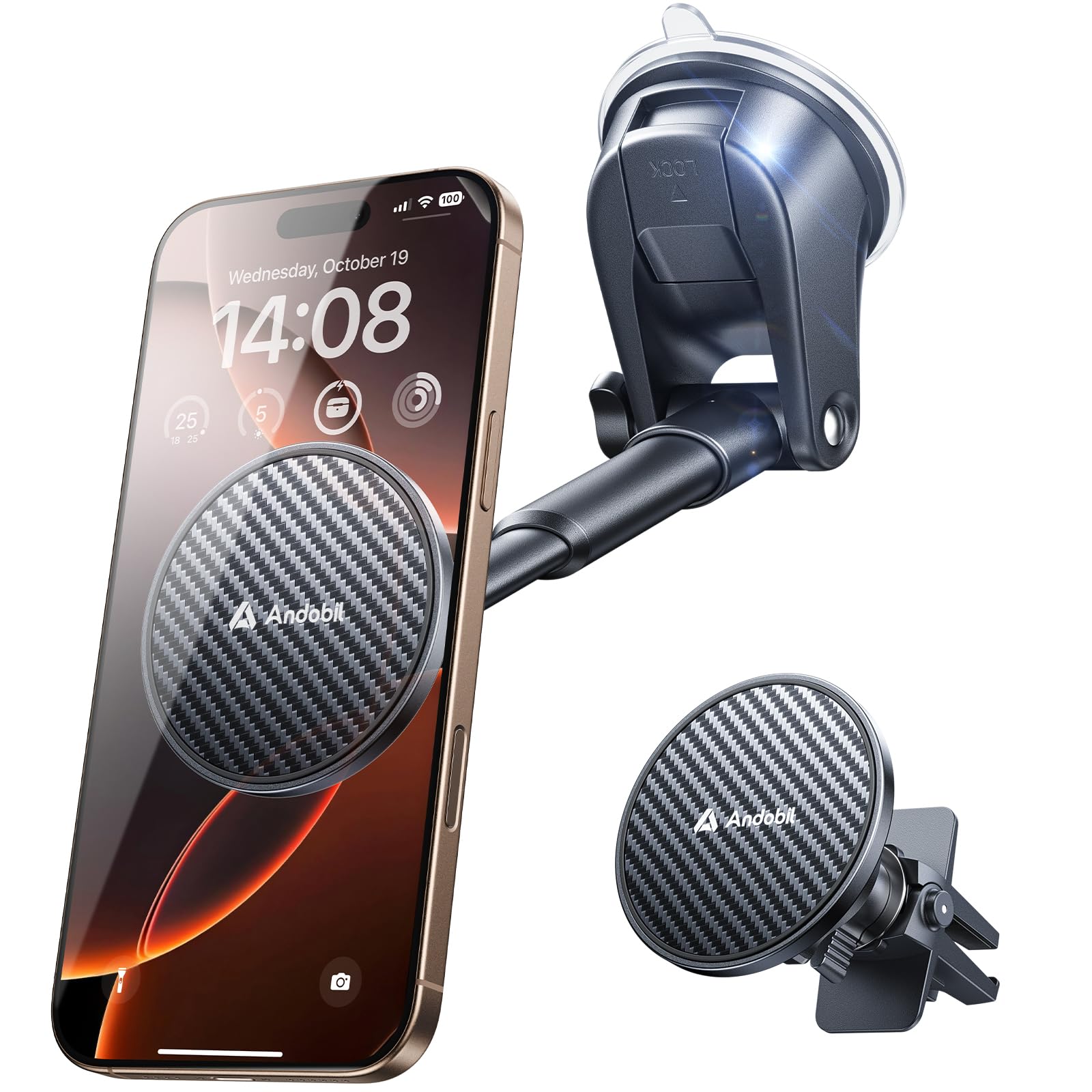andobil for MagSafe Car Mount [85+LBS Strongest Suction & 2025 Military-Grade N55] Retractable Magnetic Phone Holder for Car Das