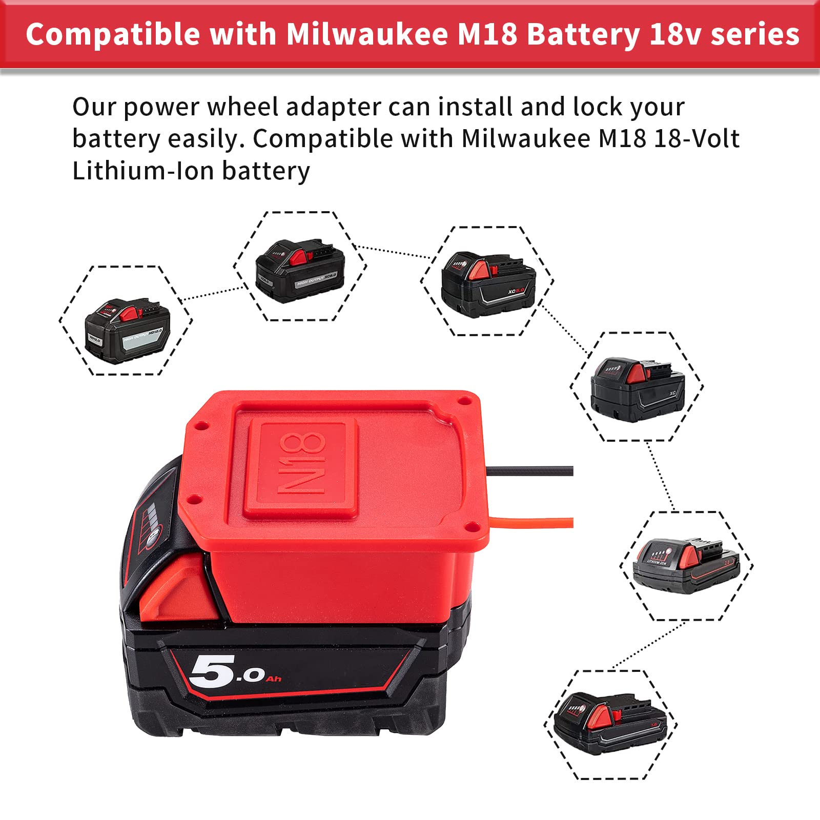 Power Wheel Adapter For Milwaukee 18V Lithium Battery Adapter With Fuse & Wire Terminal,14 Gauge Wire Power Convertor For Diy Rc
