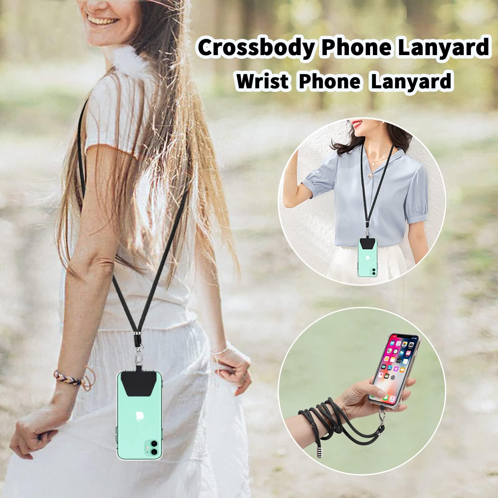 Ss Phone Lanyard, Cell Phone Lanyard With Adjustable Detachable Neckstrap And Phone Tether, Phone Strap Suitable For All Smartphones Black