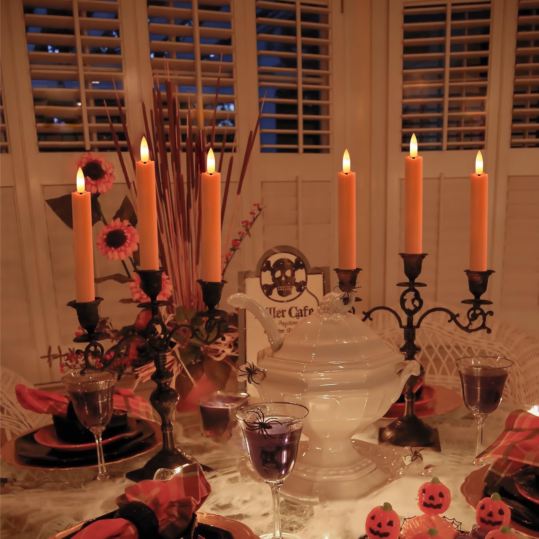 Yeelida Orange Flameless Led Taper Candles With Remote Control, 0.78''X 6.4'' Long Lasting Plastic Battery Operated Flickering S