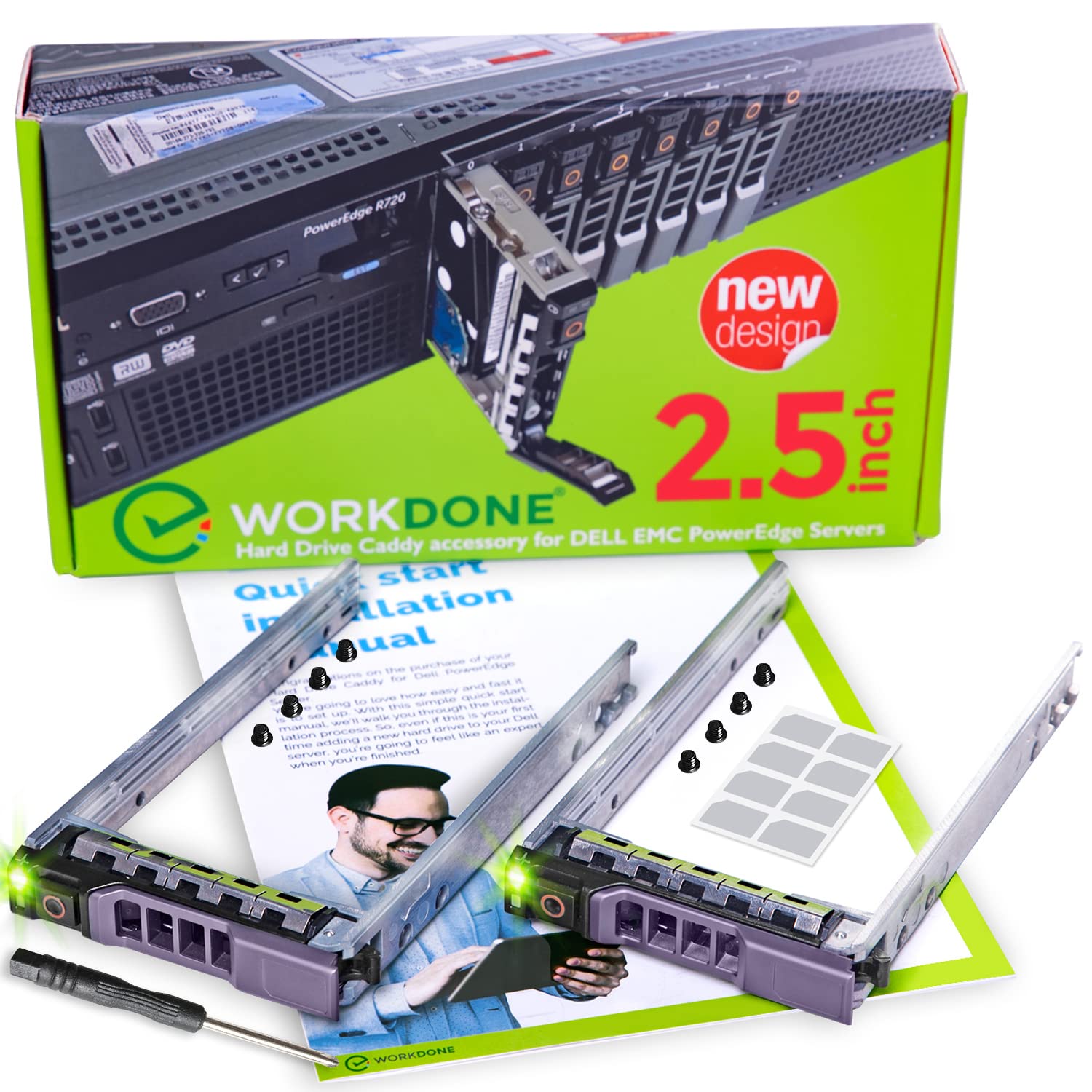Workdone 2 Pack   2.5'' Hard Drive Caddy Tray G176J Compatible For Dell Poweredge Servers   R320 R420 T420 T620 R620 R720 R720Xd