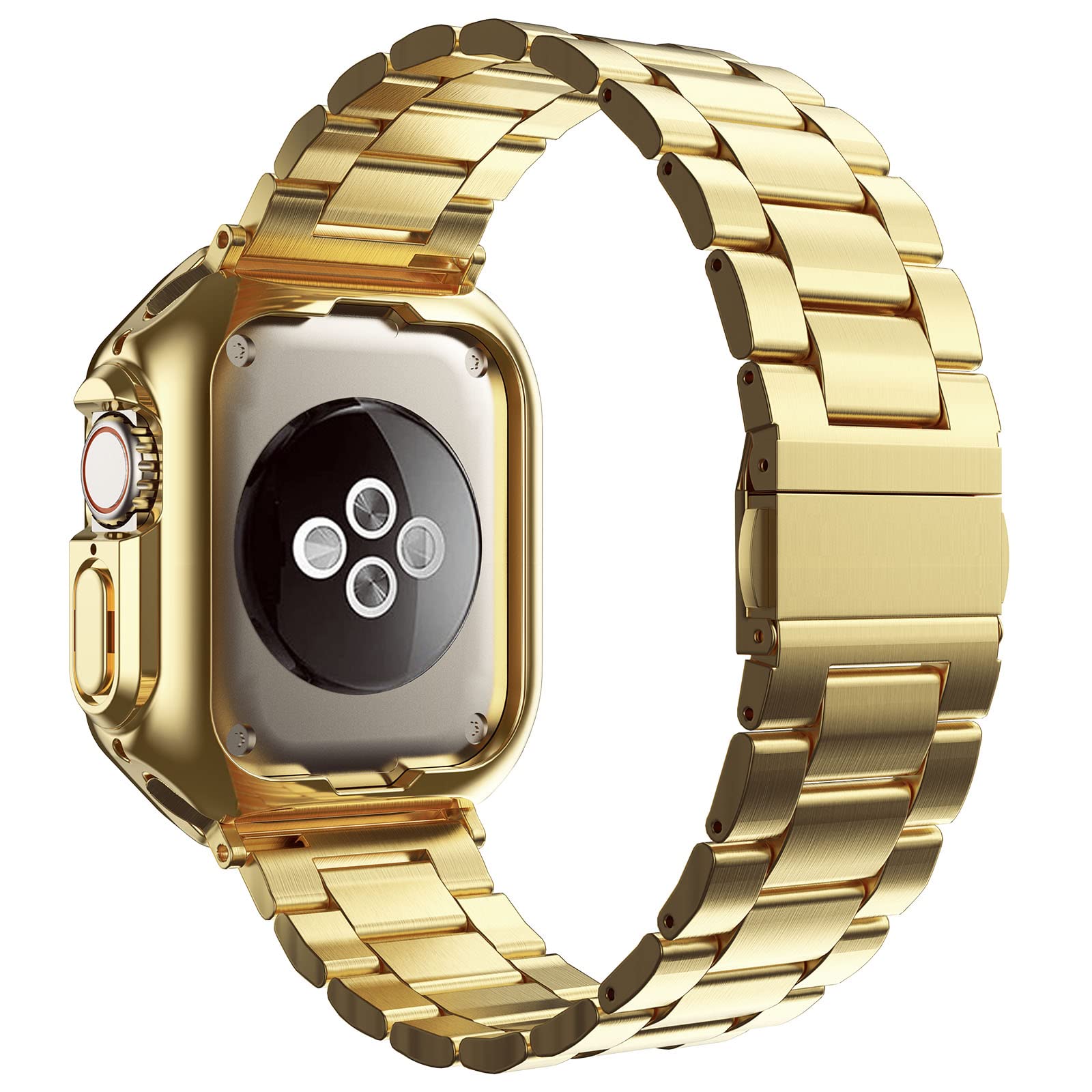 MRYUESG Gold Stainless Steel Metal Chain Band with TPU Cover for Apple Watch Ultra 2, 49mm Smart-Watch Link Bracelet Strap for Men