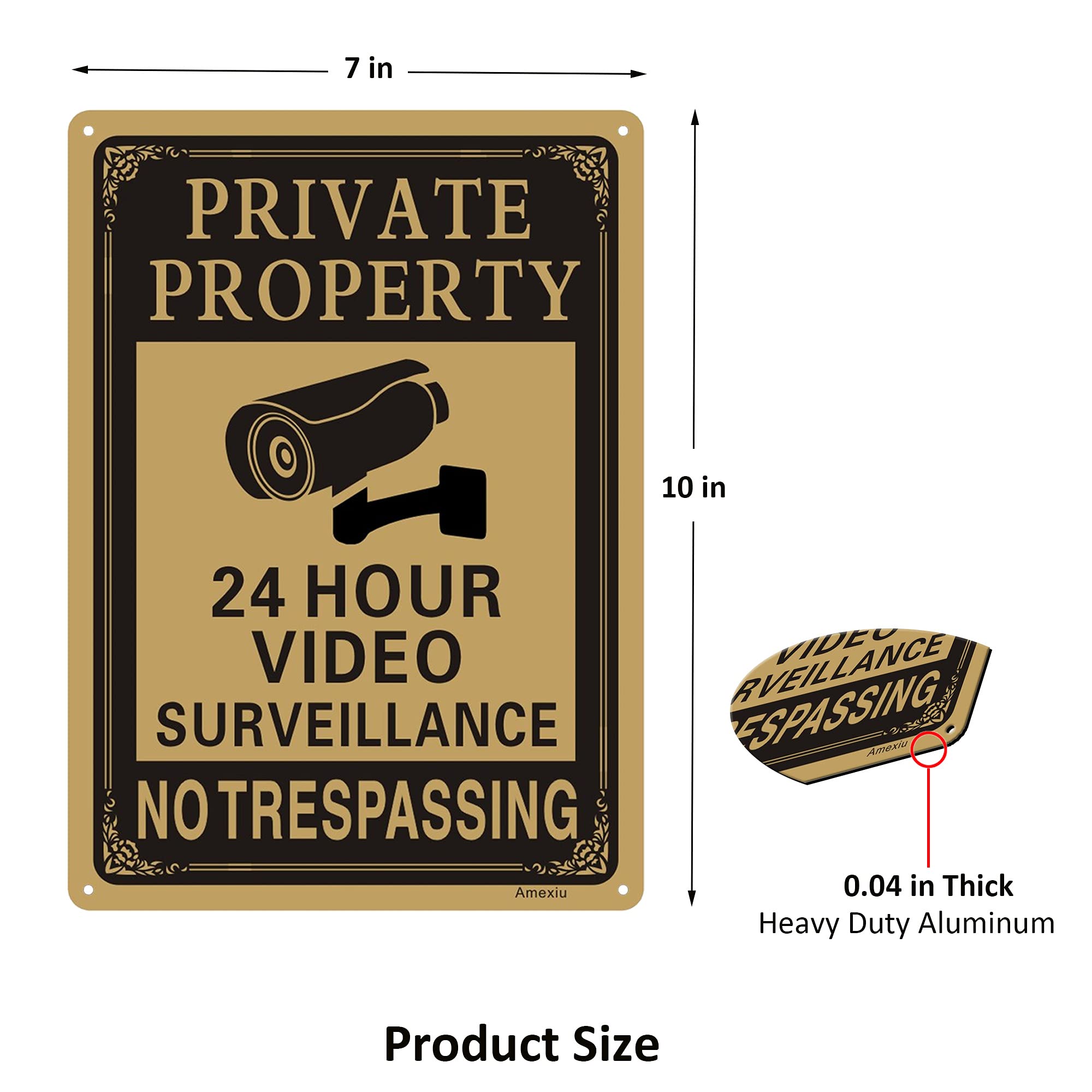 Amexiu Private Property No Trespassing 24 Hours Cctv Camera Video Surveillance Warning Sign | 10'' X 7'' Rust Free Aluminum Easy
