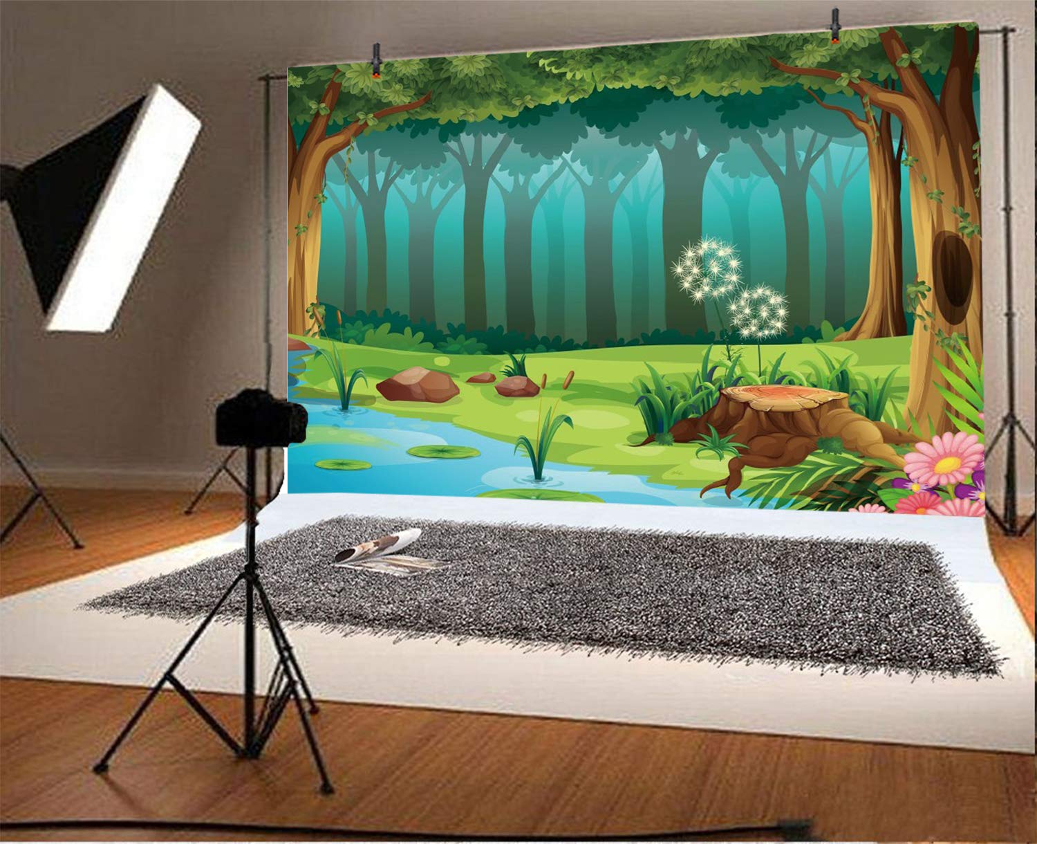 Leyiyi 7X5Ft Enchanted Forest Photography Background Fairy Tale World Woodland Spring Floal Flowers River Cartoon Banner Backdro