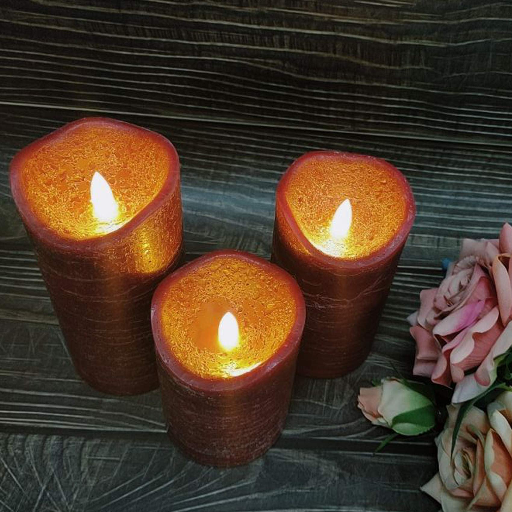 Battery Operated Flameless Led Candles Real Wax Pillar Candles With Remote Timer Electric Flickering Decorative Burgundy Wax Can