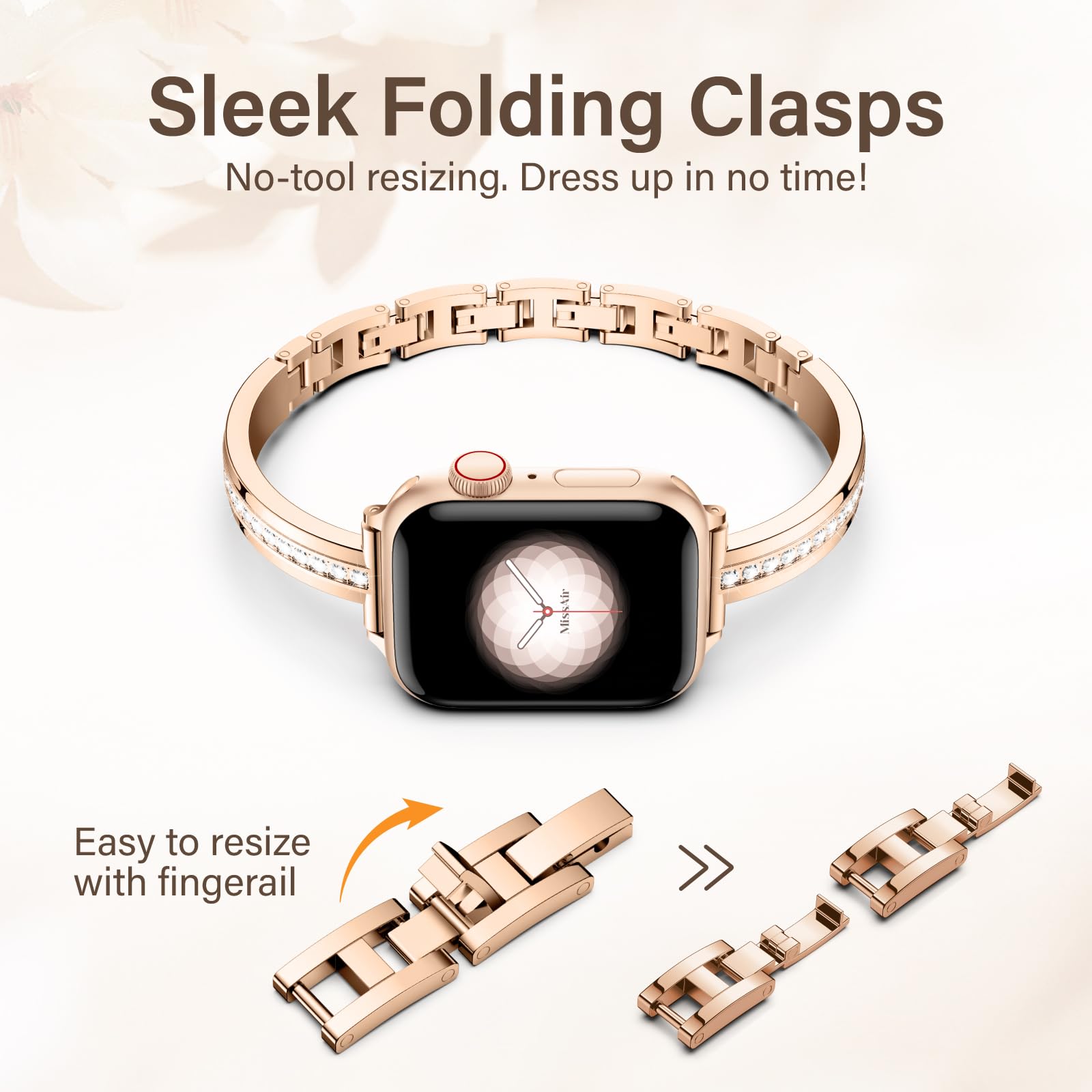 Missair Bands Compatible With Apple Watch Band 38Mm 40Mm 41Mm 42Mm 44Mm 45Mm 46Mm 49Mm For Women Girl, Slim Metal Dressy Jewelry