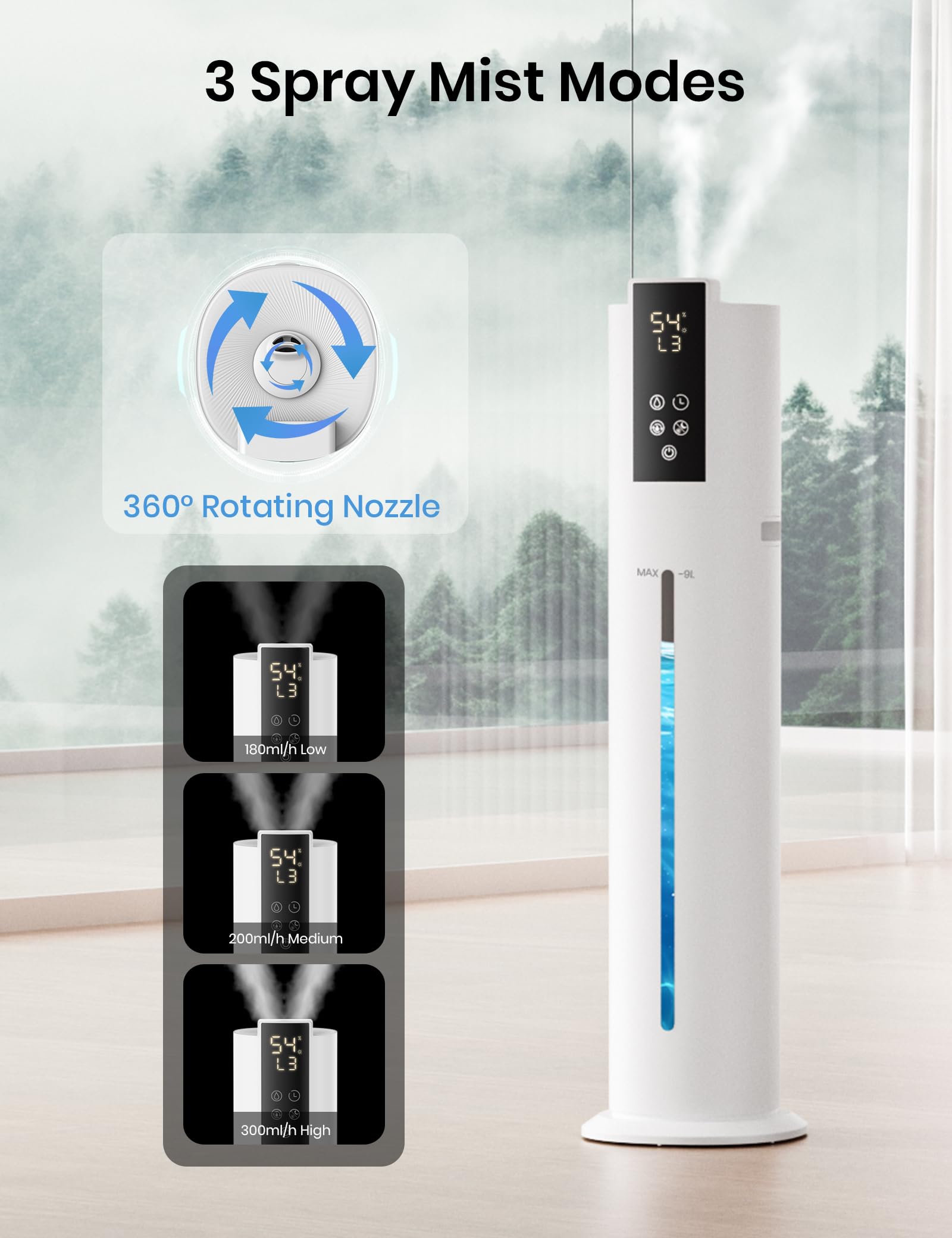 9L/2.38Gal Smart Humidifiers For Large Room,30Db Quiet Whole House Humidifier,Cover Up To 600Ft App/Remote Control,Humidifier Fo