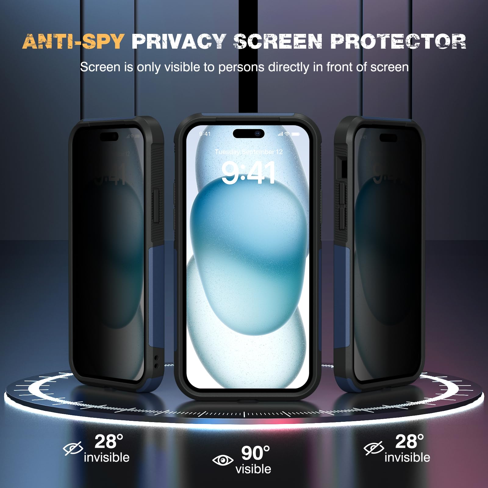 Diaclara Designed For Iphone 15Plus Case, [With Privacy Screen Protector] [Anti Spy] [Military Grade Drop Protection] Heavy Duty