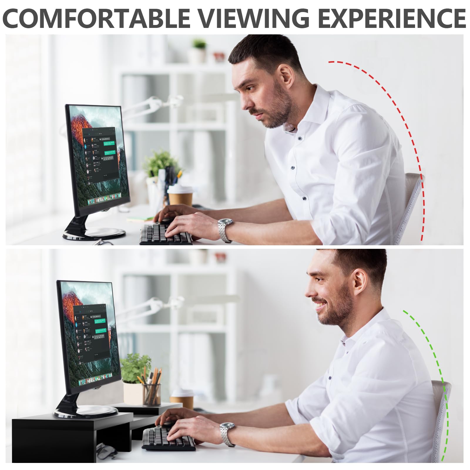 Tavr Dual Monitor Stand Riser Office Desktop Organizer Stand For 2 Monitors, Adjustable Length And Angle 3 Shelf, Extra Long Mul