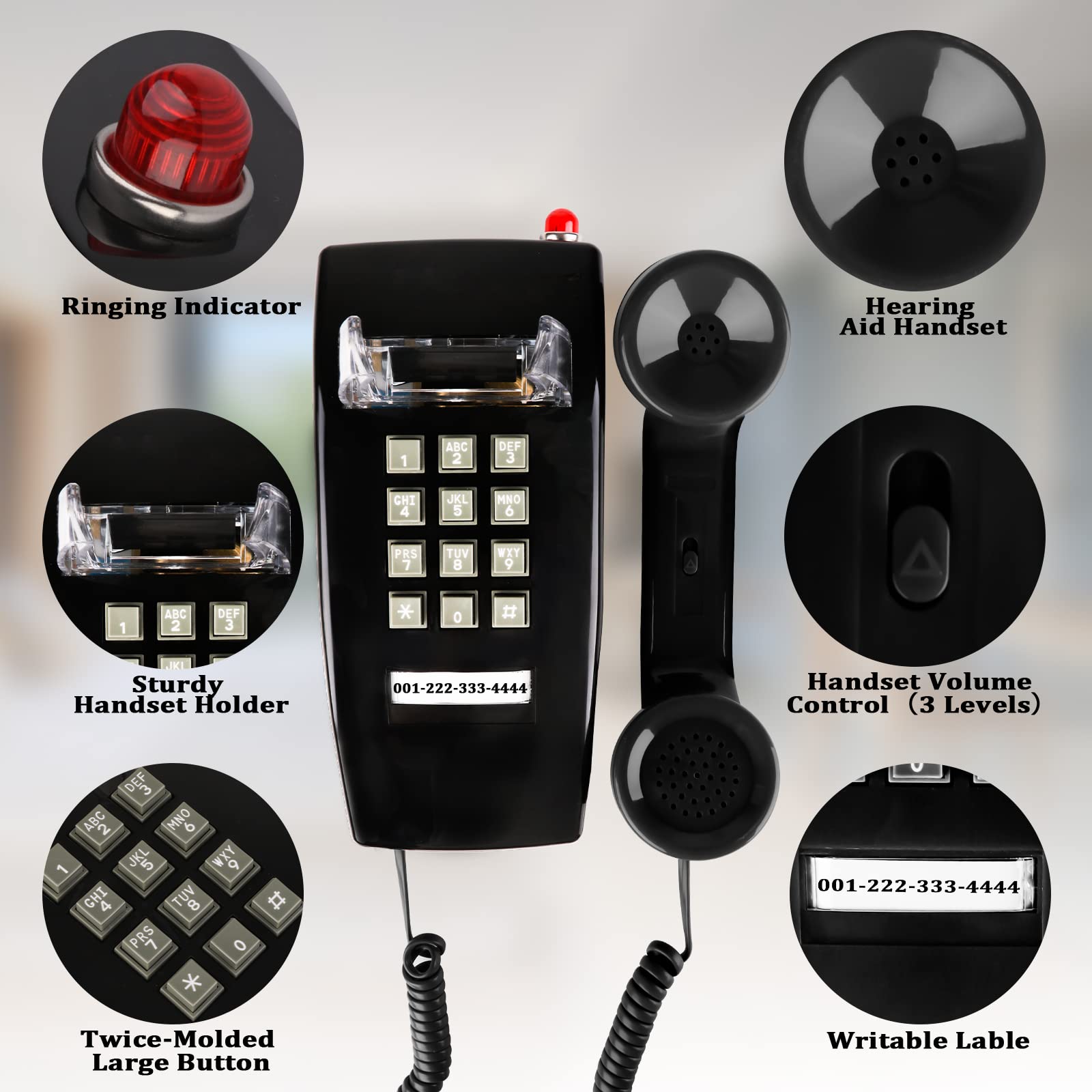 Retro Wall Phones For Landline With Mechanical Ringing Classic Corded Wall Mounted Telephone With Indicator Waterproof Old Style