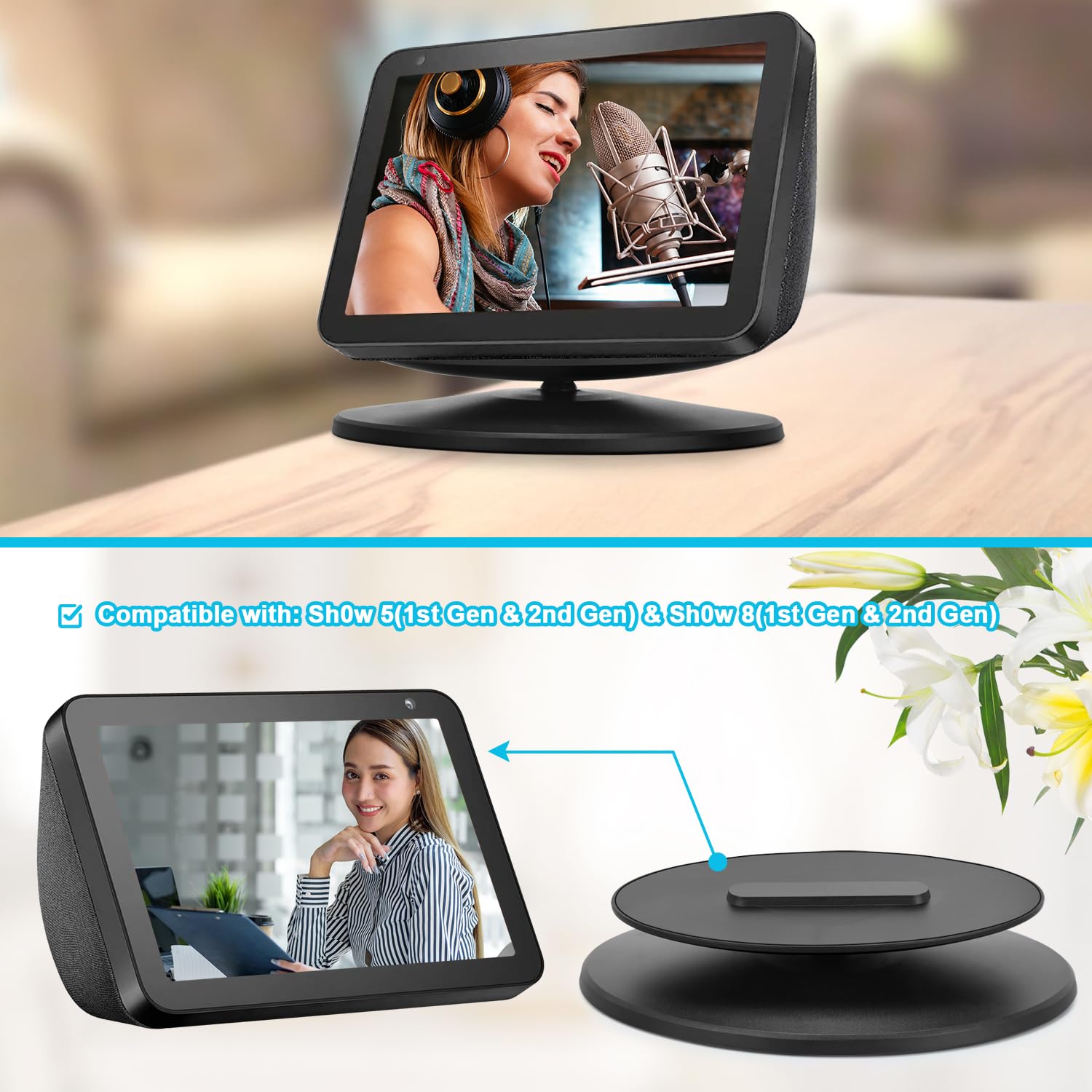 Stand For Echo Show 8(1St Gen& 2Nd Gen), Adjustable Alexa Stand Magnetic Mount Accessories,360 Degree Swivel, Tilt Function, Ant