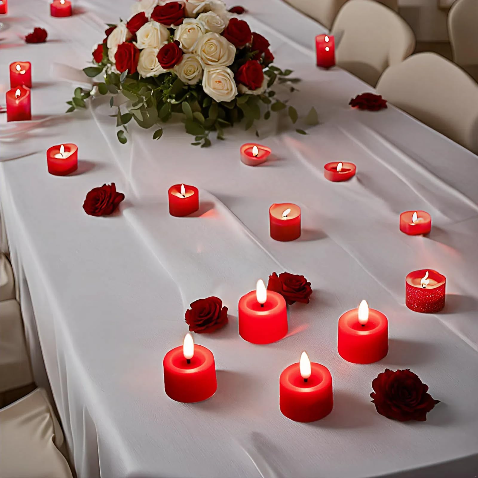 Simplelight Pack Of 12 Tea Lights Candles Battery Operated   Battery Tea Lights With Timer, Battery Candles Red Color For Votive