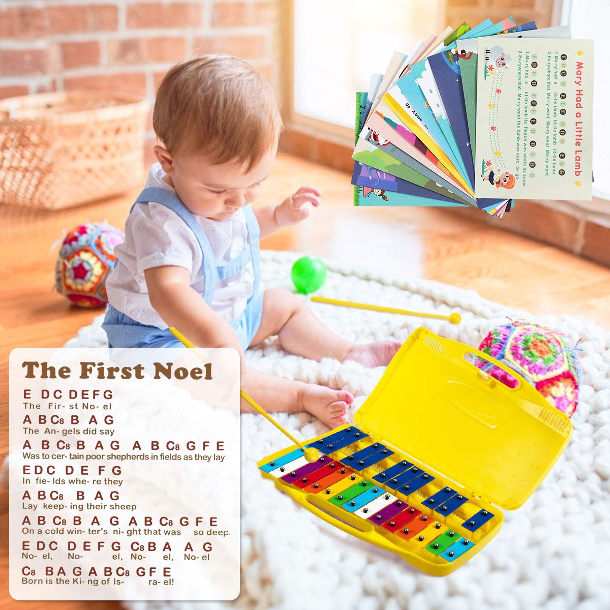 Costzon 25 Note Xylophone W/Case, Colorful Musical Toy W/Clear Tuned Metal Keys, 2 Child Safe Mallets, Perfectly Tuned Instrumen
