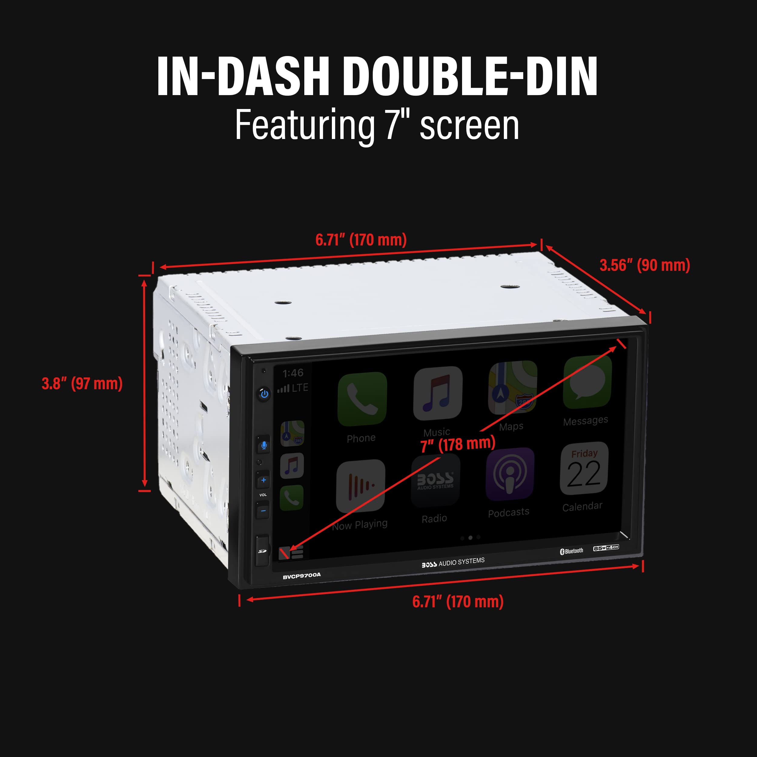 Boss Audio Systems Bvcp9700A C Car Stereo System   Apple Carplay, Android Auto, 7 Inch Double Din, Touchscreen, Bluetooth Audio