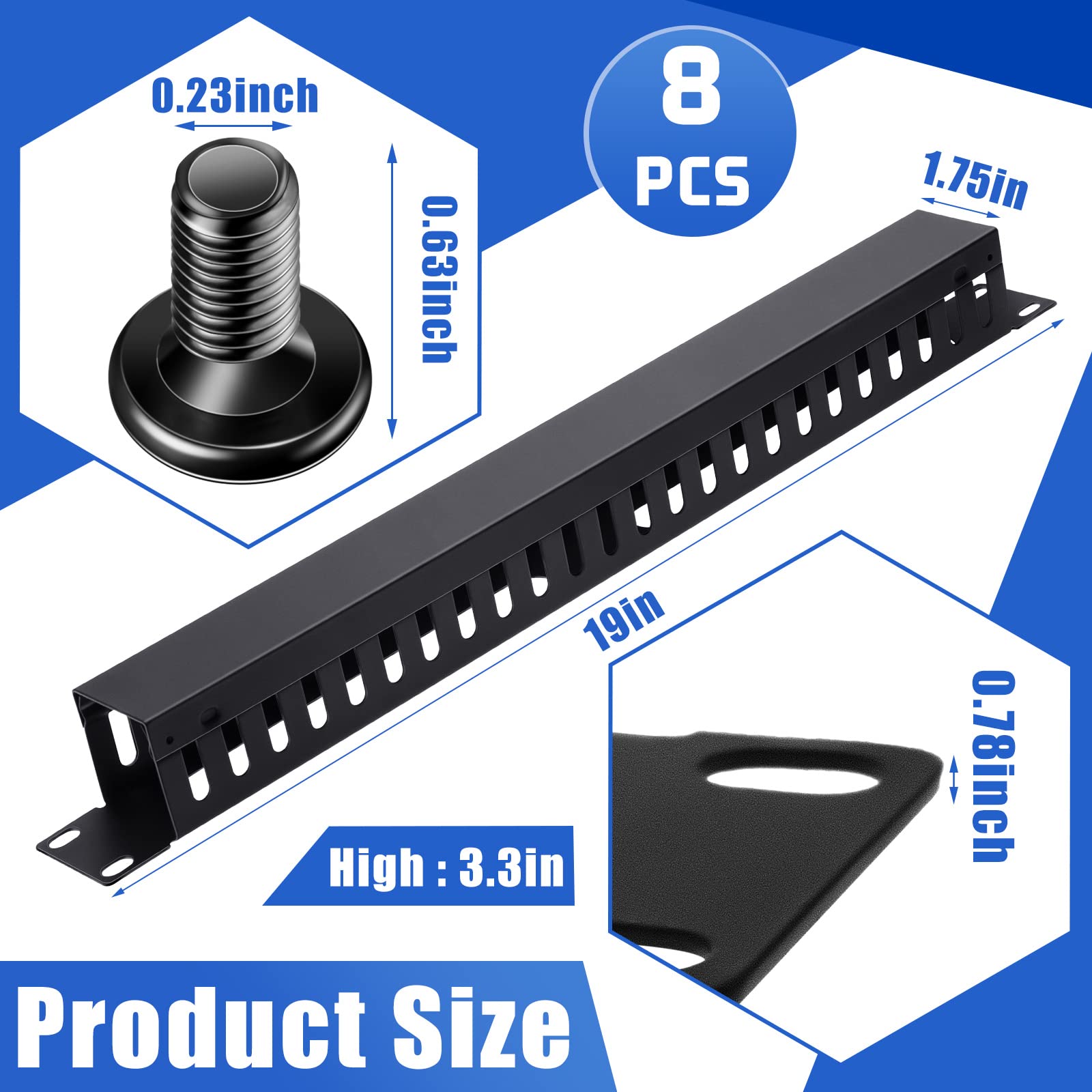 8 Pieces 19 Inch Cable Manager 1U 24 Slot Horizontal Rack Mount Cable Rack Server Rack Cable Management Cable Organizer Raceway