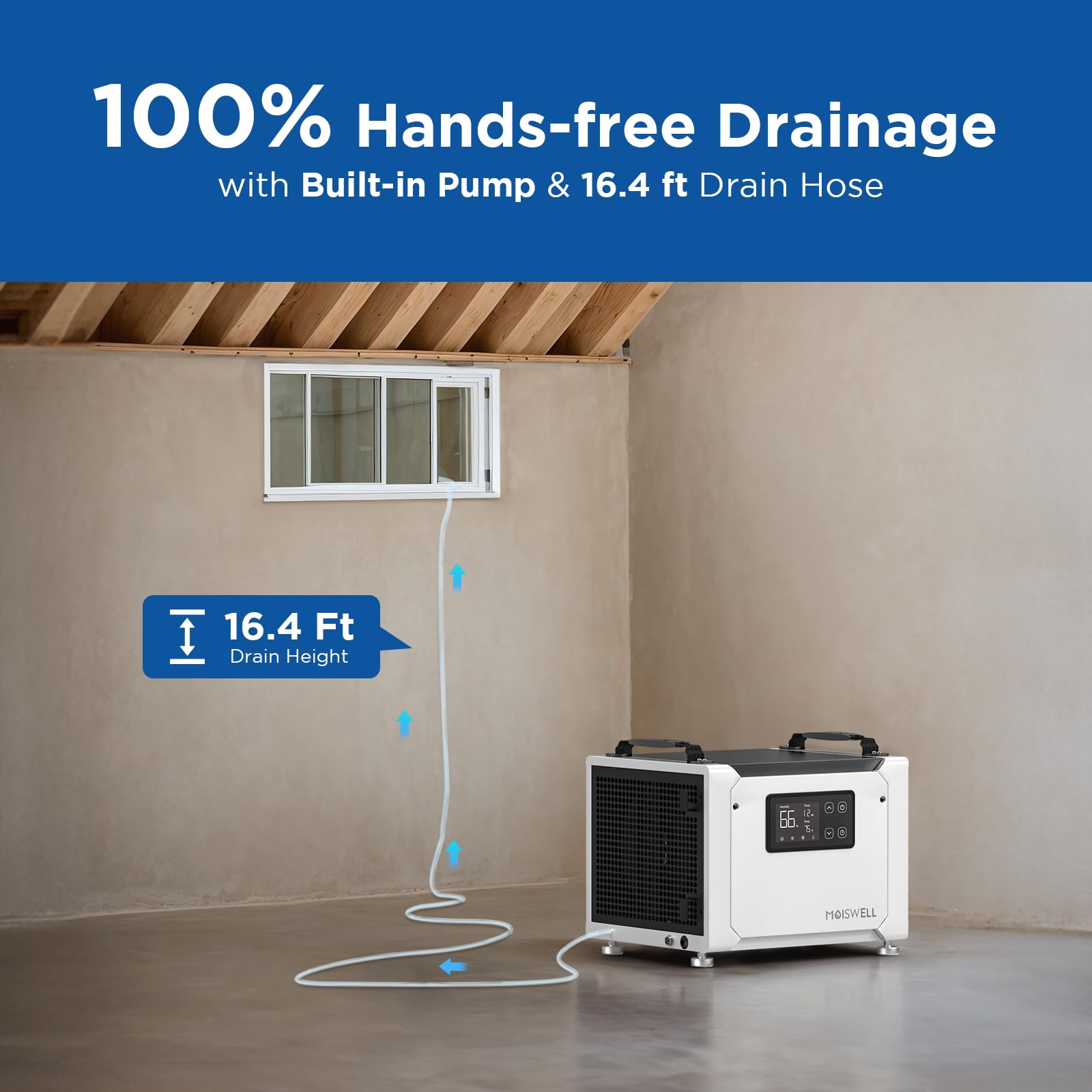 Moiswell 70 Pints Commercial Dehumidifier With Pump, Portable Crawl Space Dehumidifier For Basement And Home, Energy Star Most E