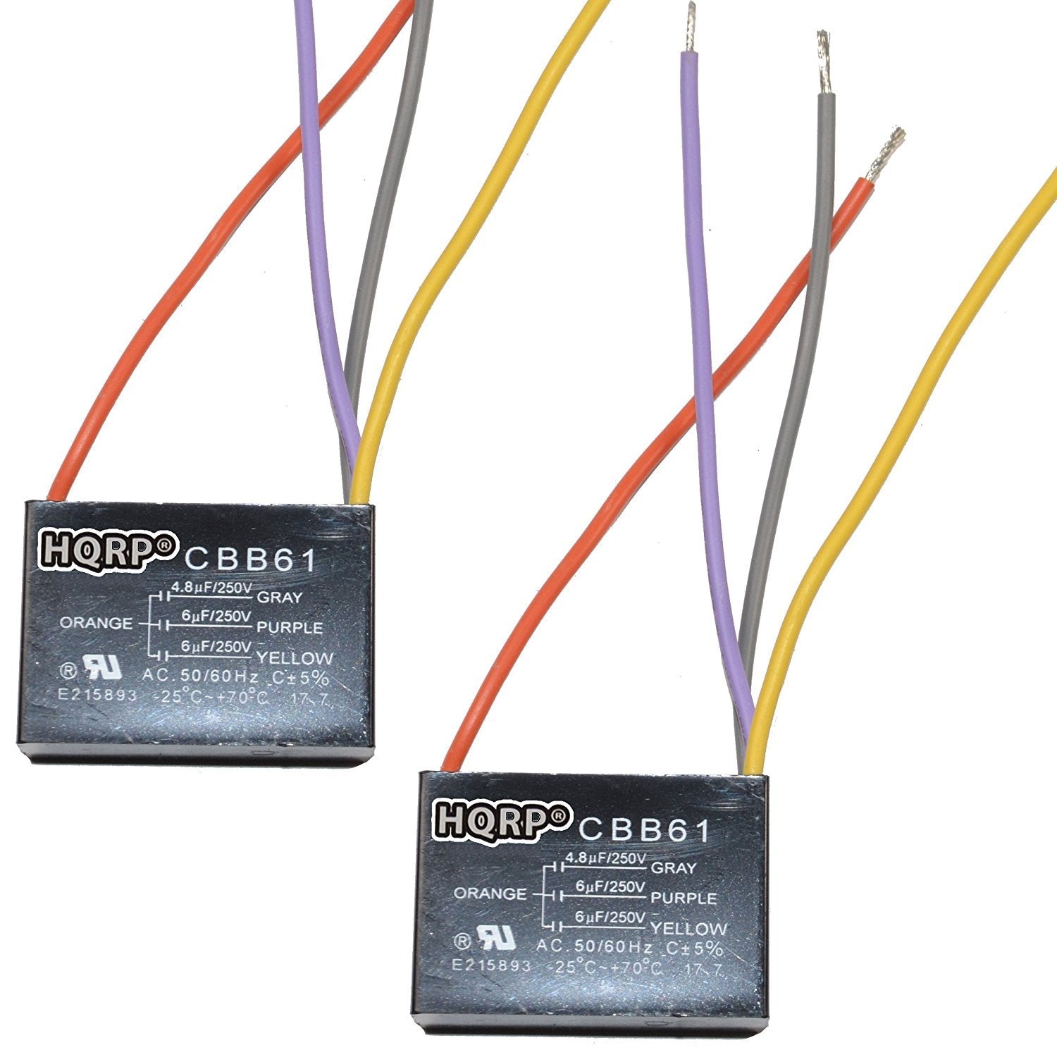 Hqrp 2 Pack Ceiling Fan Capacitor Cbb61 4.8Uf+6Uf+6Uf 4 Wire Ul Listed
