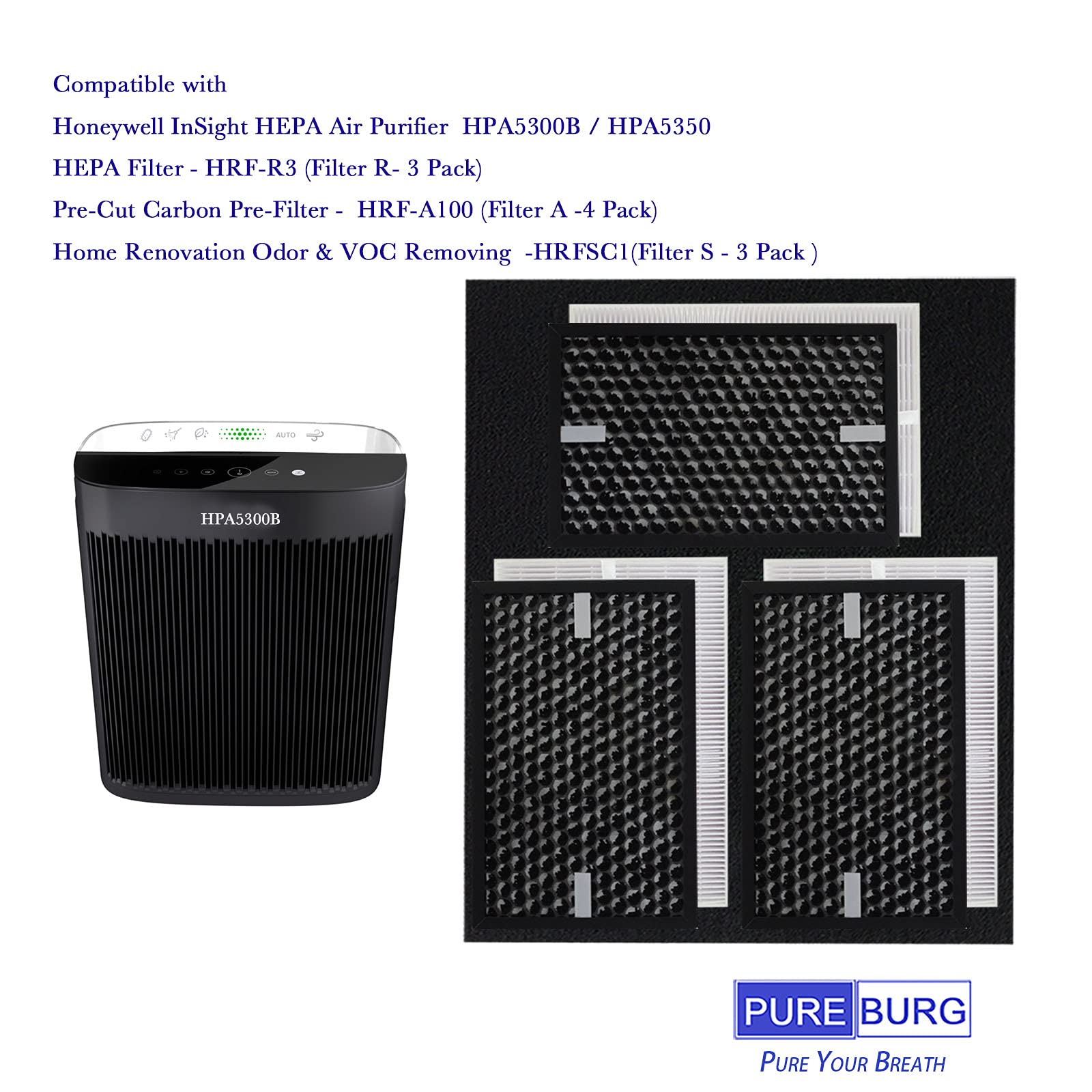 Pureburg Replacement True Hepa Filter Kit Compatible With Honeywell Insight Hpa5300B Hpa5350 & Powerplus Hpa3300 Air Purifiers,