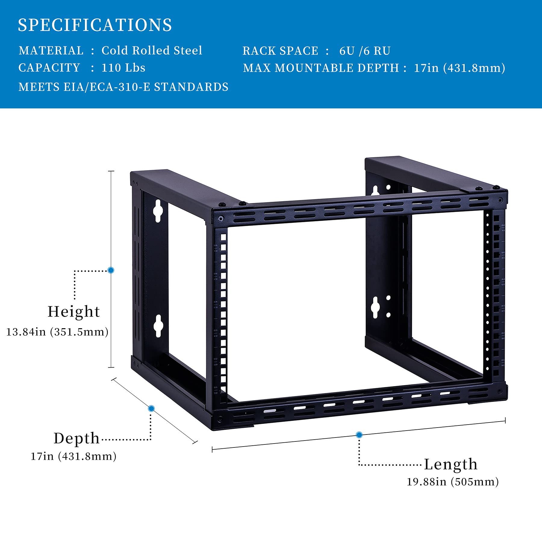 Rackpath 6U Wall Mount Rack Open Frame 19In Server Equipment Rack Heavy Duty   17In Depth