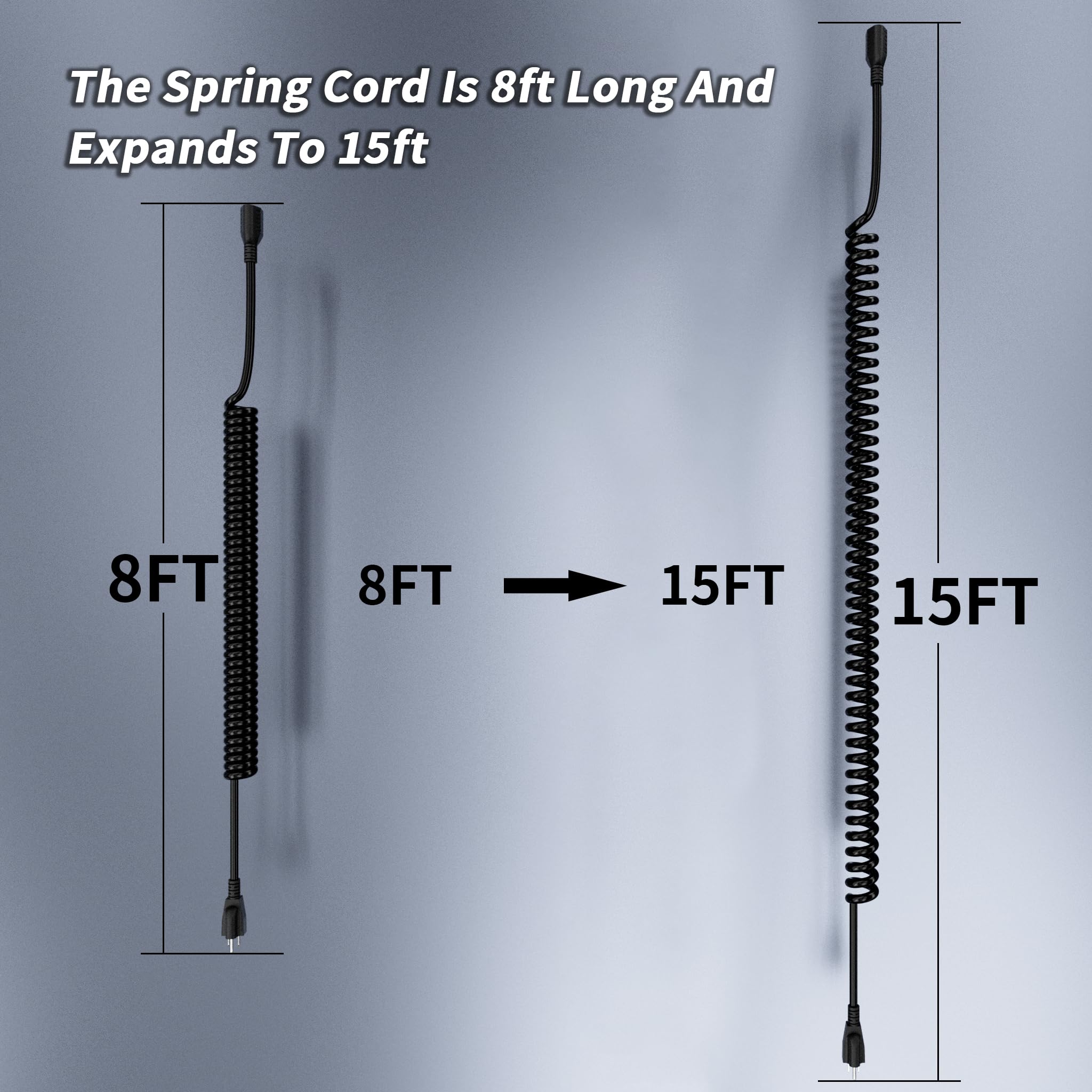 Plugsaf 18/3 Gauge Black Coiled Extension Cord 15 Ft Indoor Waterproof, Flame Retardant, Flexible 3 Prong Coiled Spiral Power Co